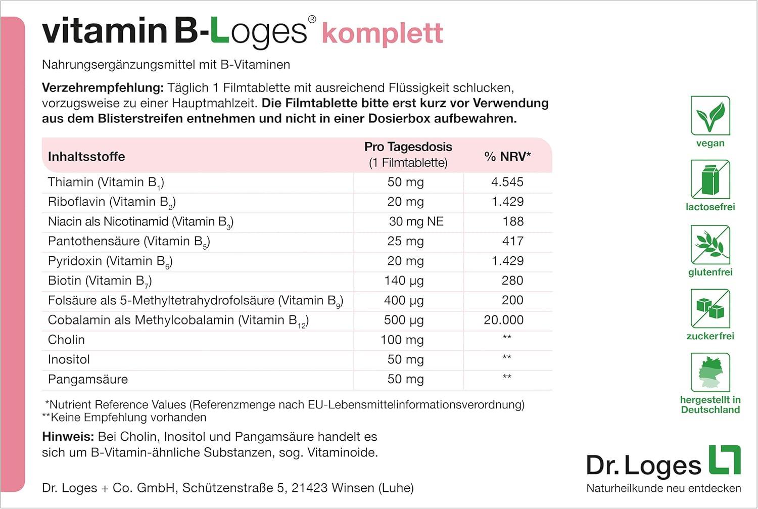 Vitamin BLoges Complete 60 FilmCoated Tablets All B Complex