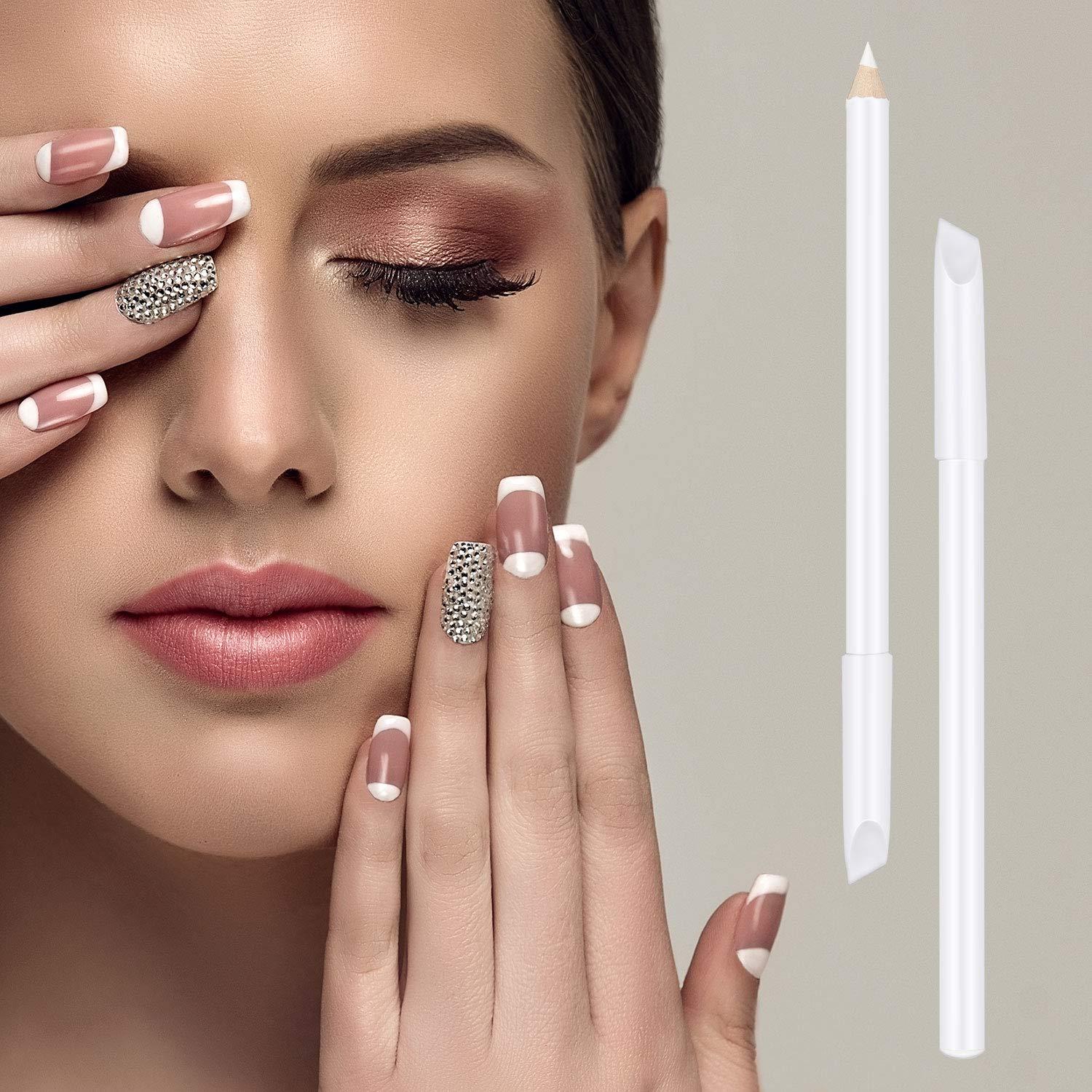8 Pieces White Nail Pencil 2-in-1 Nail Whitening Pencils French White Nail  Pencils Nail Pencils with Cuticle Pusher for DIY French Art Manicure  Supplies : : Beauty