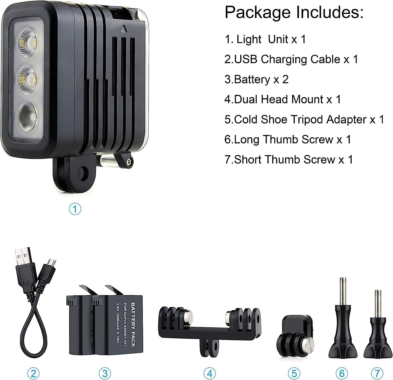 Suptig 30 LED waterdichte videolamp compatibel met Gopro Hero 10 Hero 9 Hero 8 Hero 7 Hero 5 Hero 6 Hero 4 en Canon Nikon Sony Olympus SLR camera's waterdicht 55 m