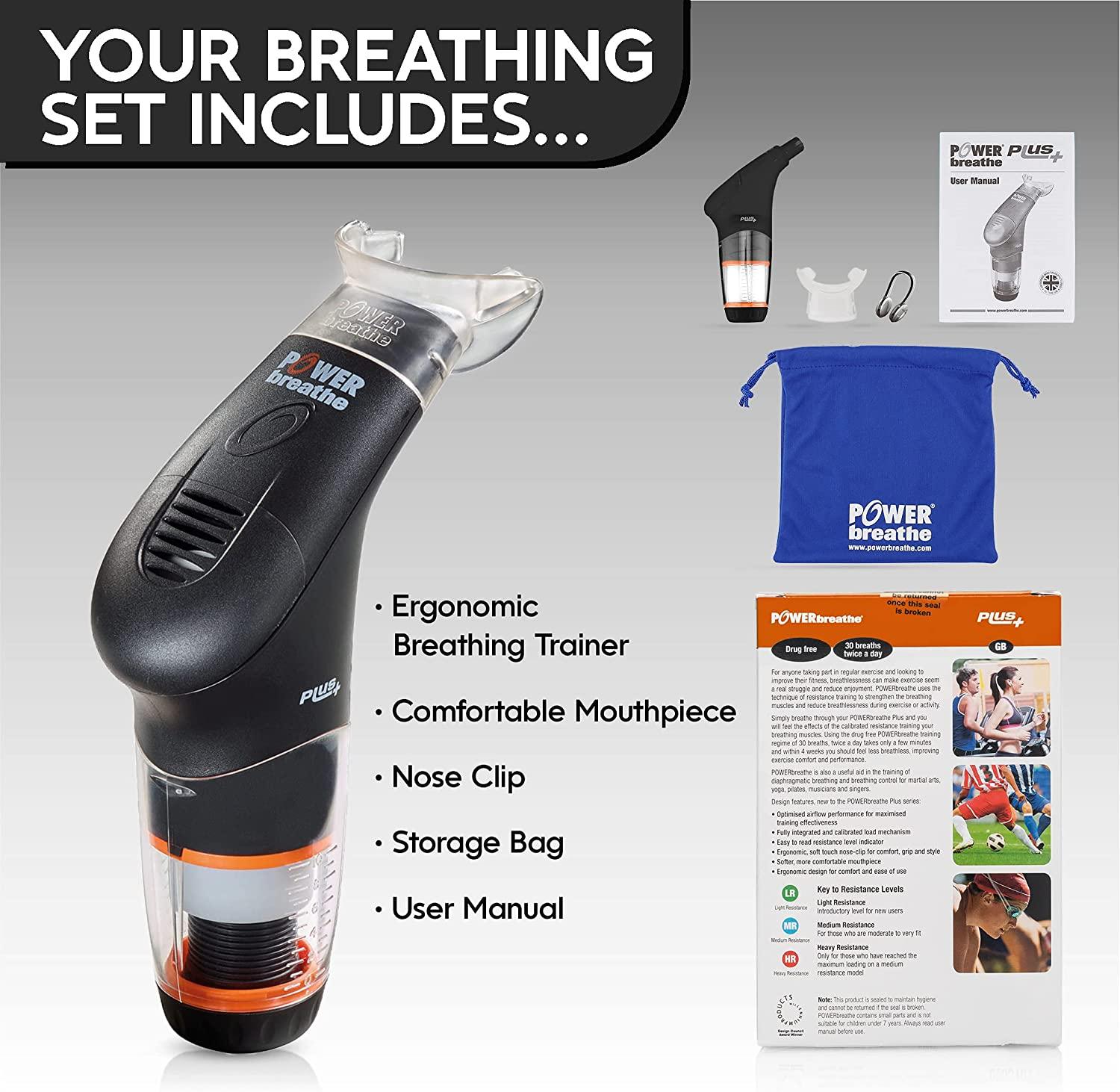 POWERbreathe Handheld Respiratory Trainer Black, Heavy Resistance Strengthen Breathing