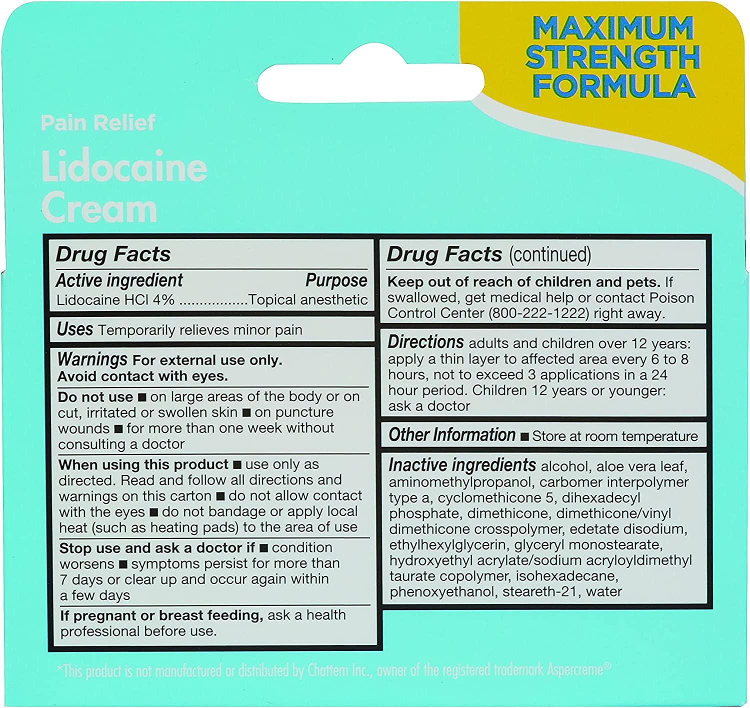 Thera Care Maximum Strength Lidocaine Cream Pain Relief Numbs Away