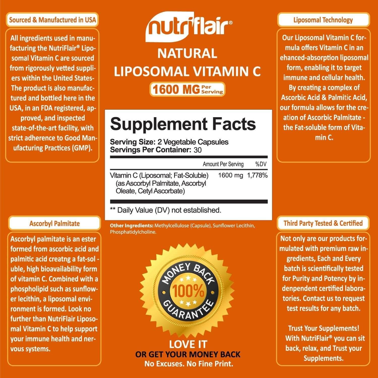 NutriFlair Liposomal Vitamin C 1600 mg 60 Capsules Enhanced