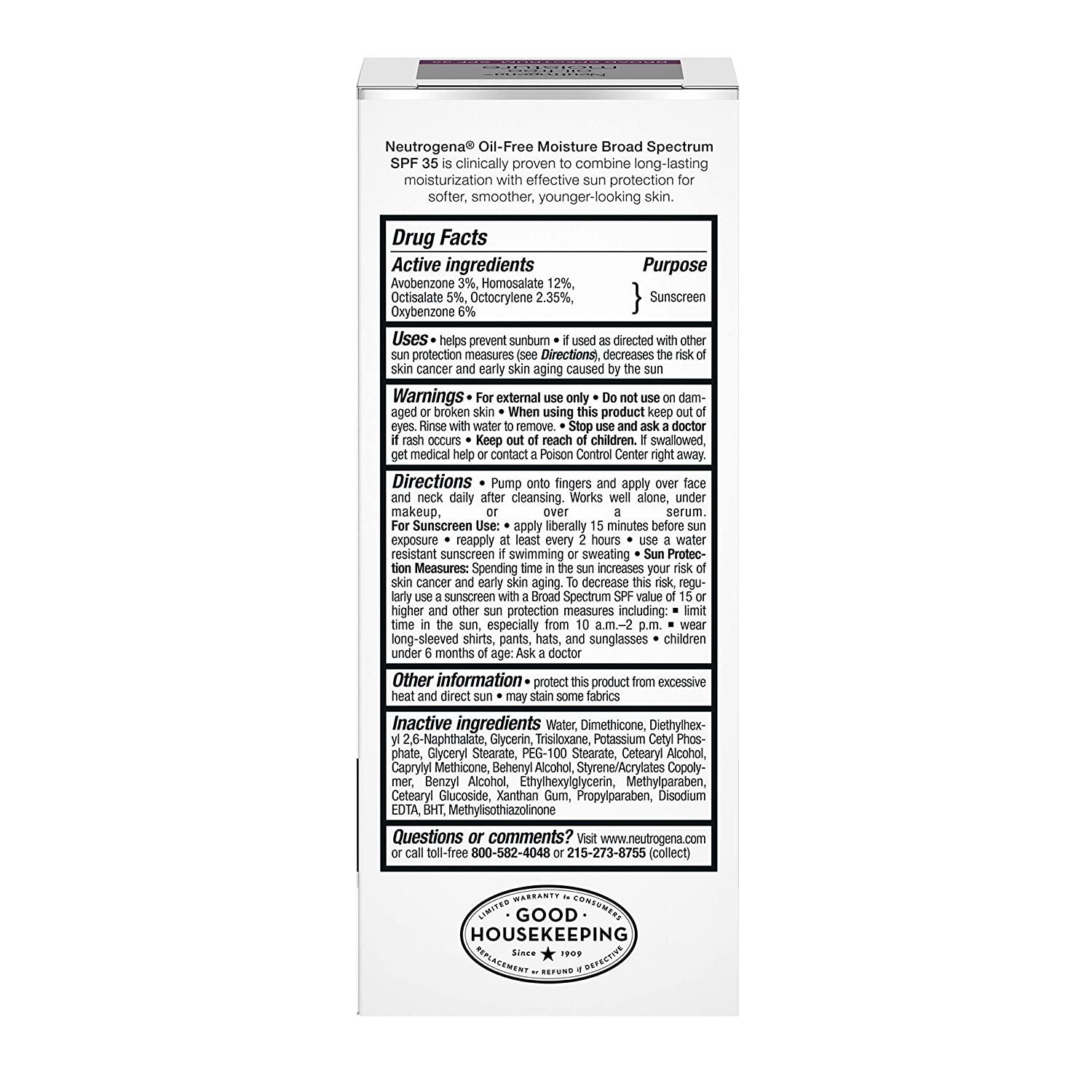Neutrogena oil free sales moisturizer ingredients