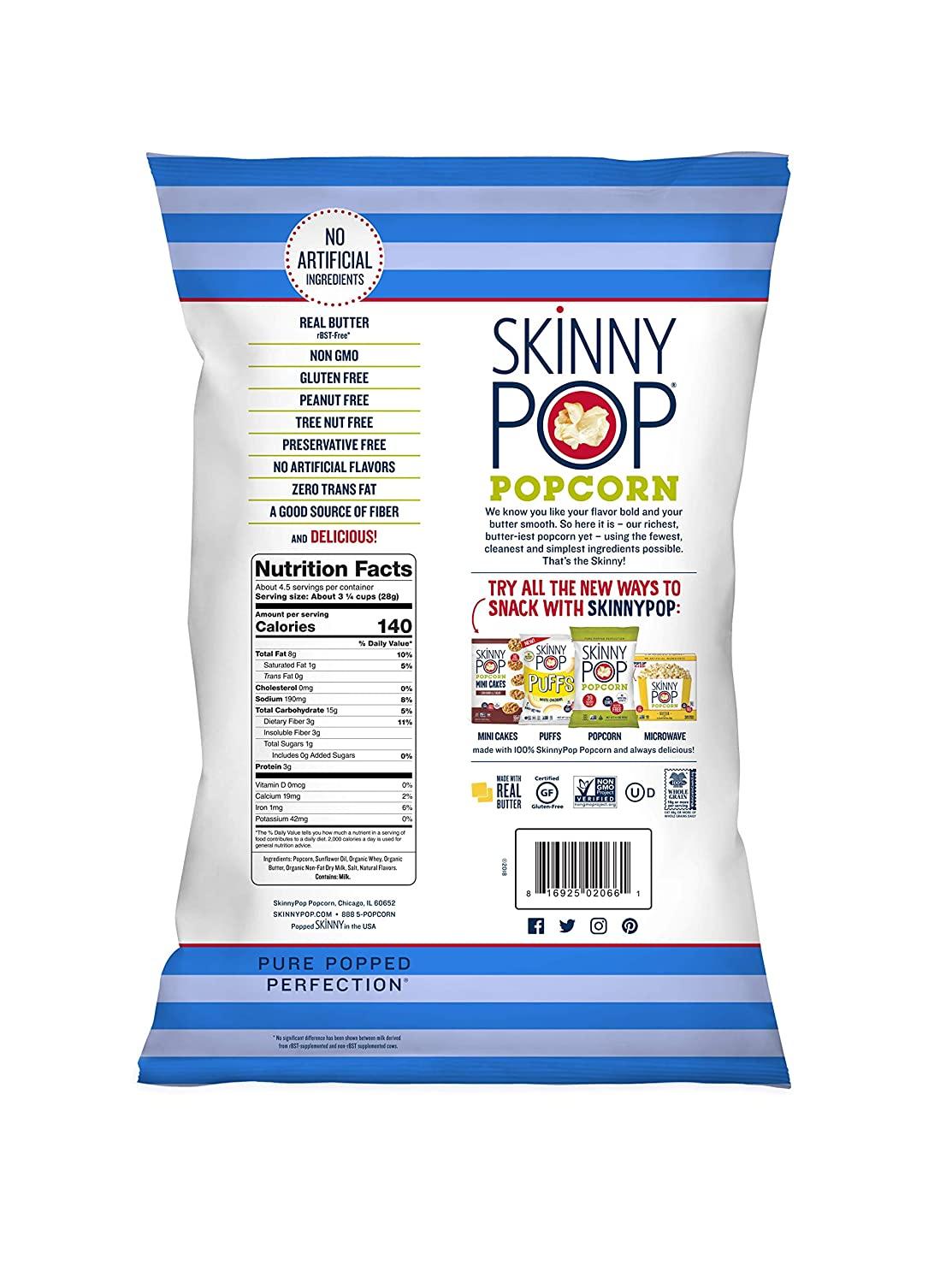 SkinnyPop Butter Popcorn, Gluten Free, Non-GMO, Healthy Popcorn Snacks,  Easter Snacks, Skinny Pop, 4.4oz Grocery Size Bag 4.4 Ounce (Pack of 1)