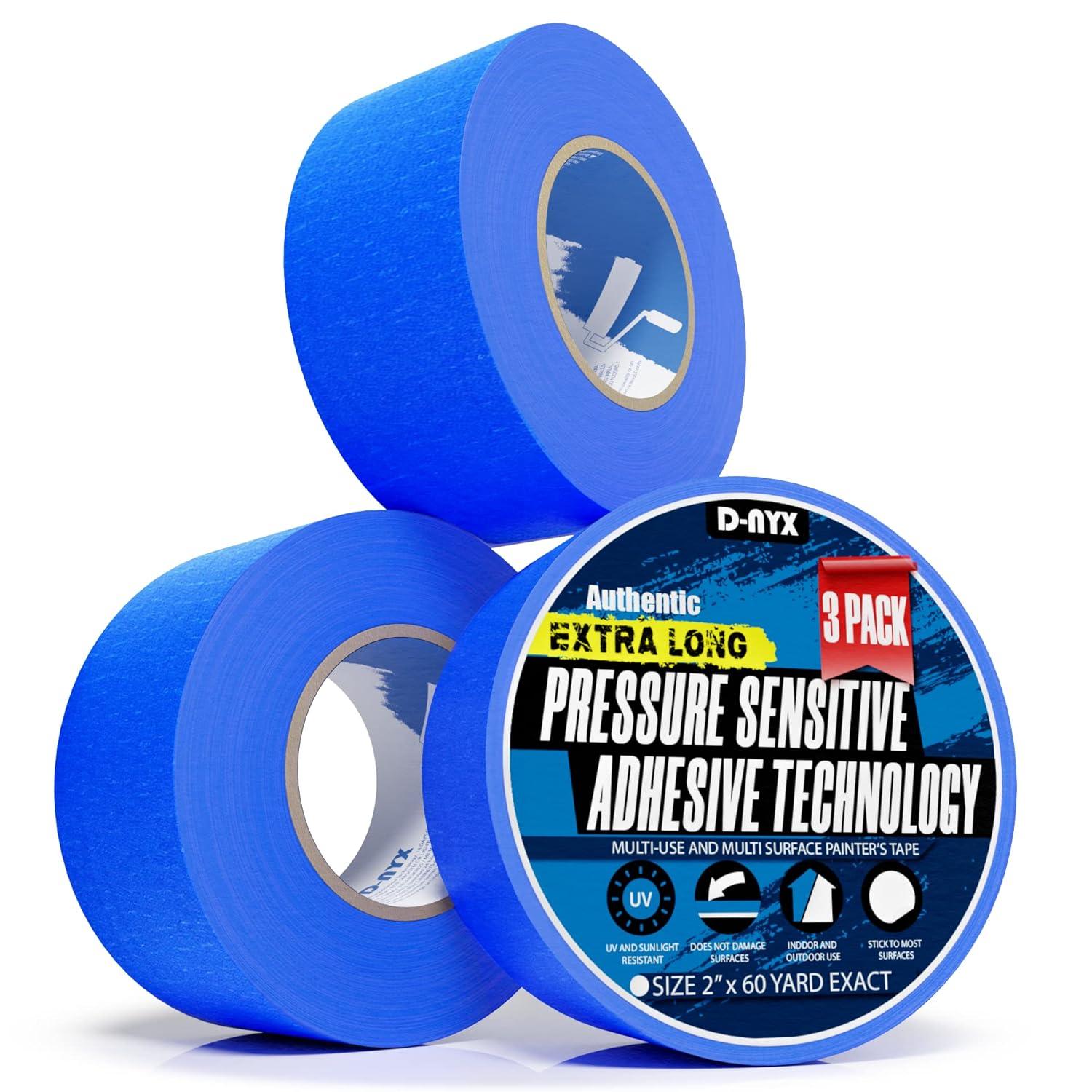 D-NYX 3 Pack Professional Painters Tape (2 inch x 60 Yards) Produces Sharp  Lines | Blue Masking Tapes Residue-Free Multi-Surface Spray Paint Tape for