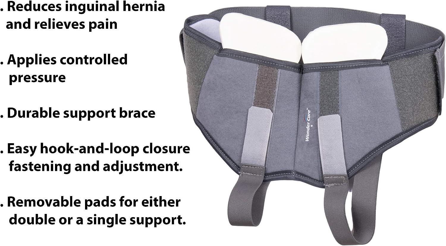 Wonder Care- Grey Inguinal Hernia Support Truss brace for Single/Double  Inguinal or Sports Hernia with Two Removable Compression Pads & Adjustable  Groin Straps Surgery & injury Recovery belt-Medium Medium (Pack of 1)