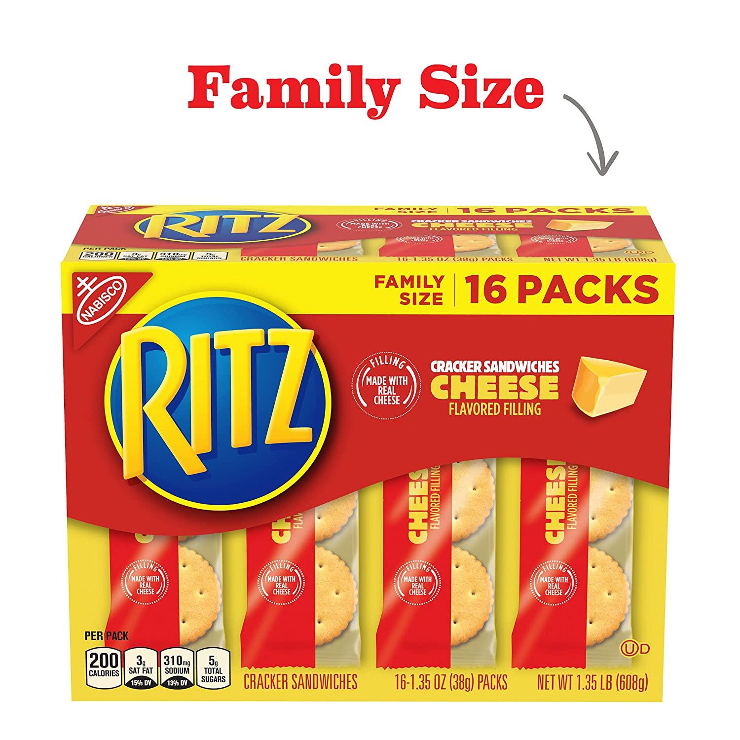 RITZ Cheese Sandwich Crackers, Family Size, 16 1.35 oz Packs