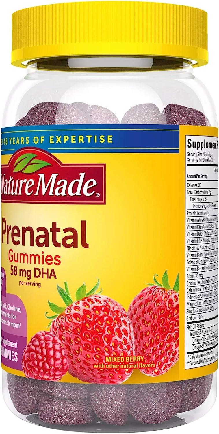 Nature Made Prenatal Gummies with DHA and Folic Acid, Prenatal Vitamin and Mineral Supplement