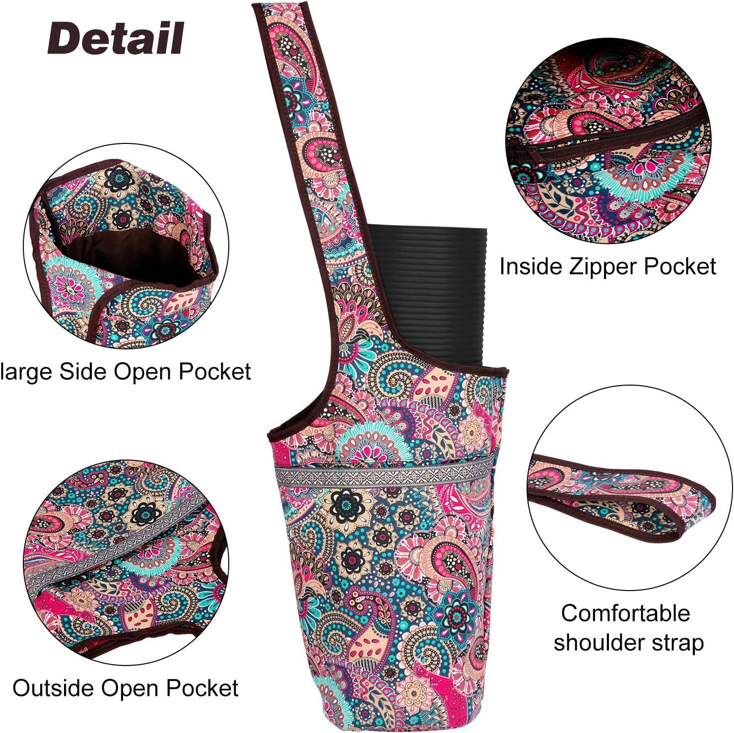 Canvas Yoga Mat Bag Tote Sling Carrier W Large Side Pocket for