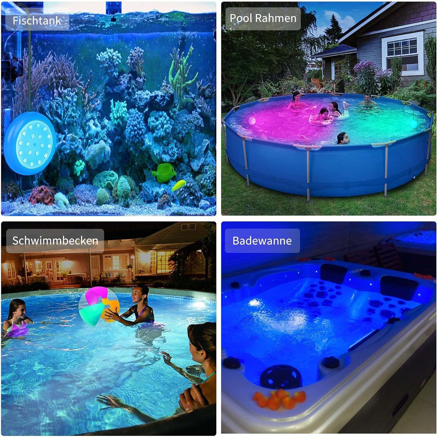COOLWEST 10W Underwater Pool Lighting - RGB LED with Remote Control 7m ...