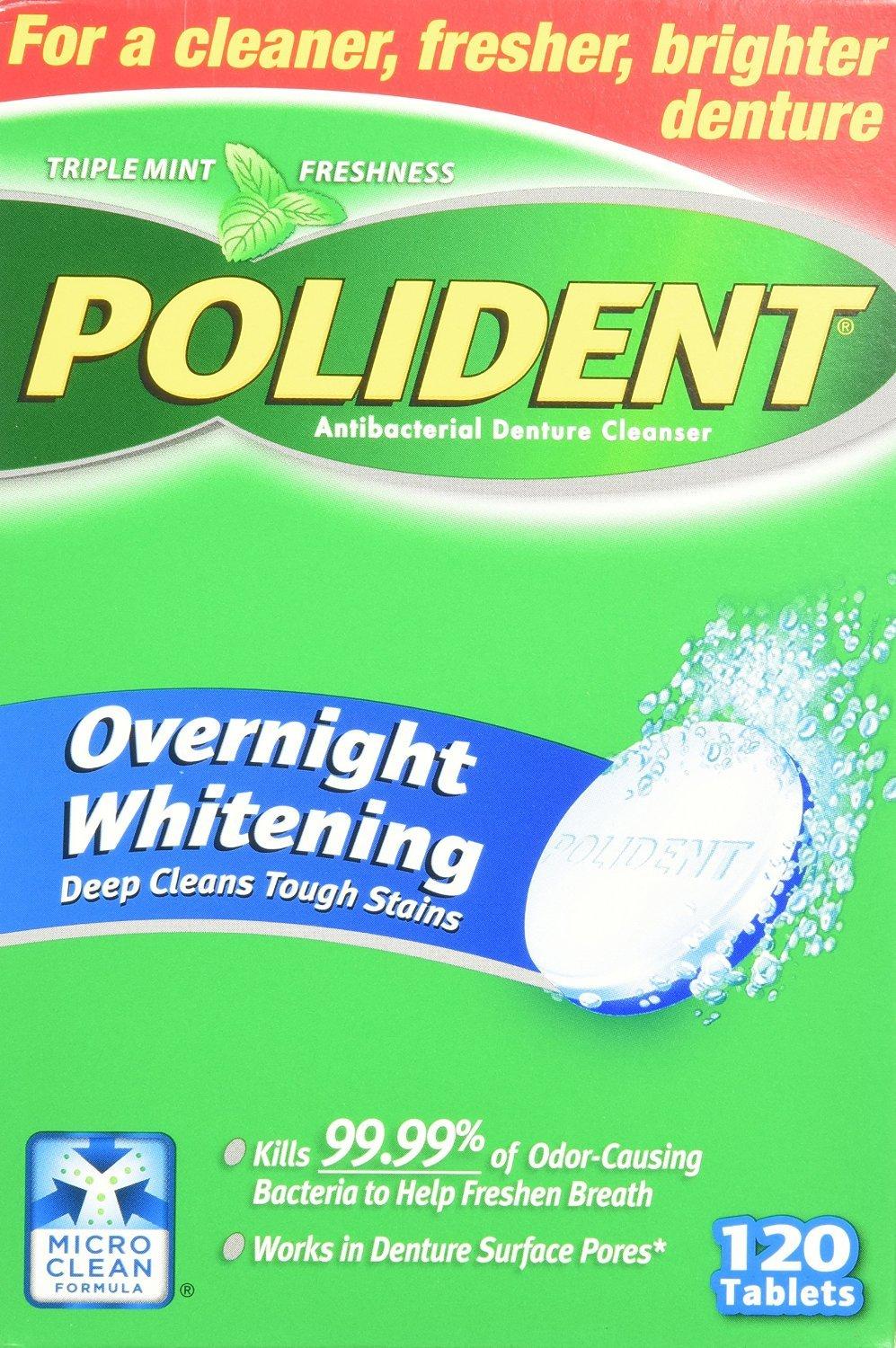 Polident Overnight Whitening Denture Cleanser 240 Tablets (2Pack)