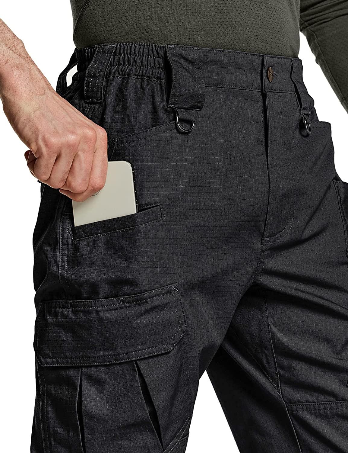 CQR Men's Tactical Pants, Water Resistant Ripstop Cargo Pants, Lightweight  EDC Hiking Work Pants, Outdoor Apparel Ripstop Mag Pocket Black 34W x 32L
