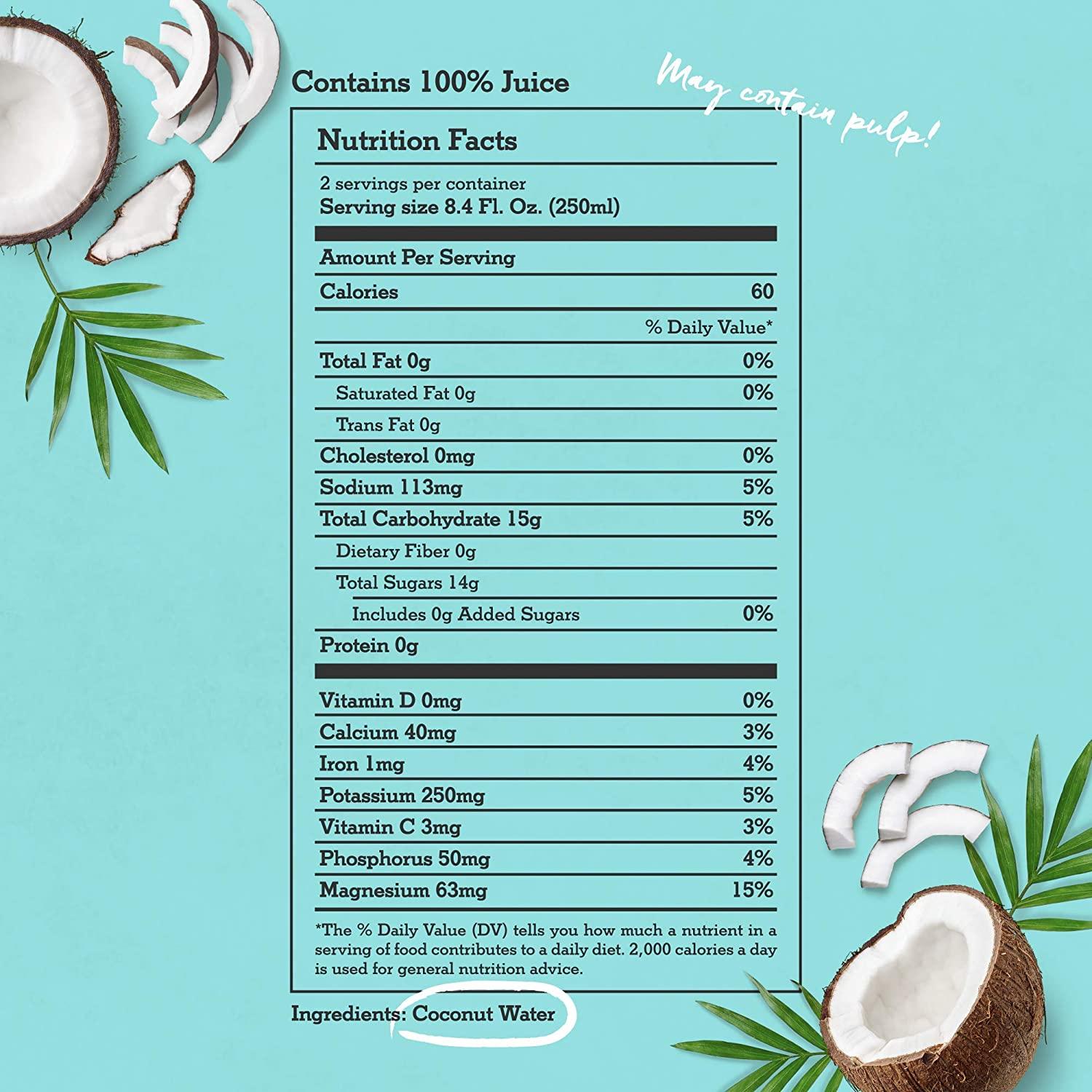 CoCo Joy Natural Coconut Water, 100 Coconut Water, Fresh, LowCalorie