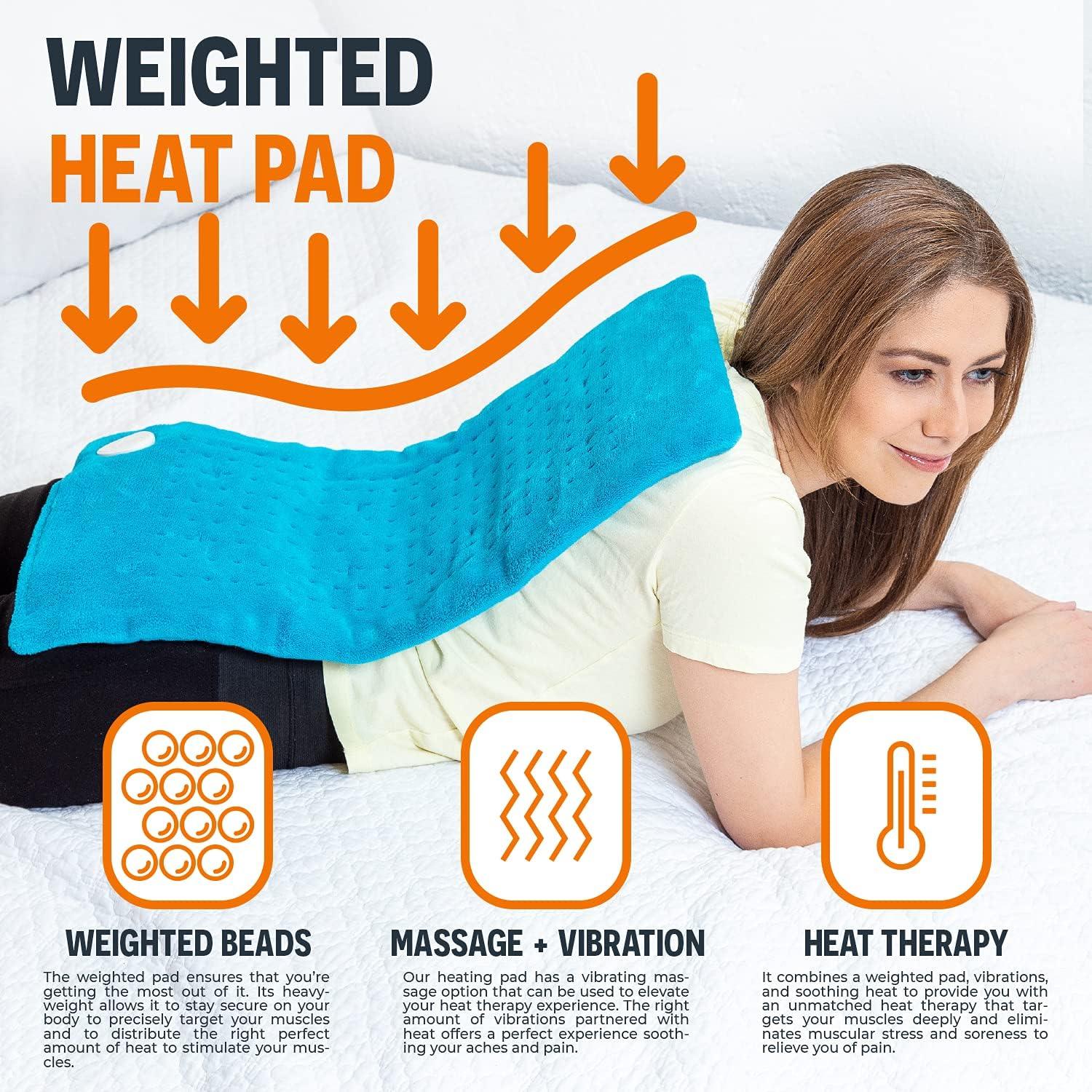 Cure Choice 3in1 Weighted Heating Pad with Massager 12x24 Large
