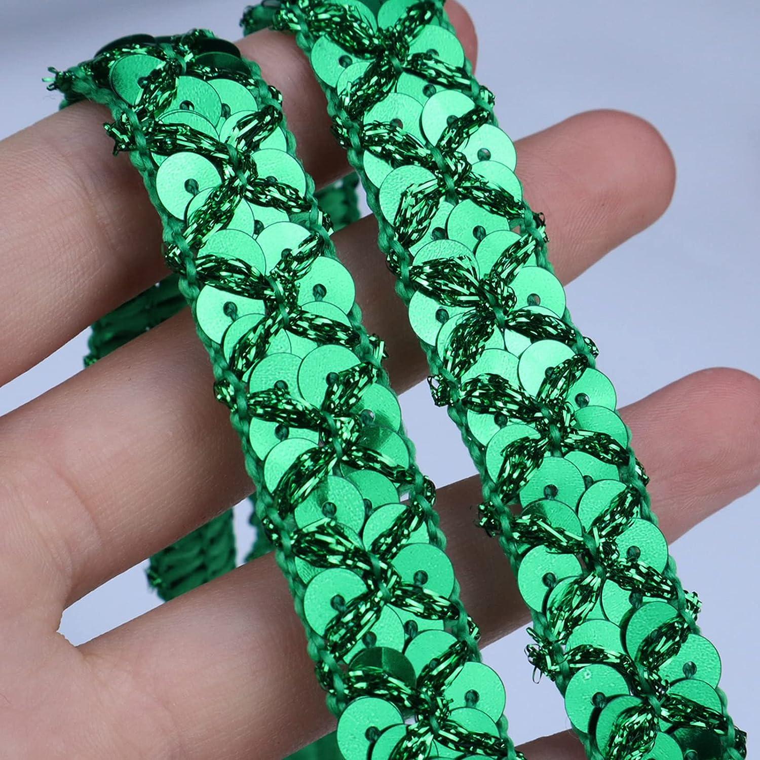SEWDIYTR Sequin Lace Ribbon Metallic Glitter Braid Trim for Sewing  Christmas Home Decoration 10 Yards (Green)