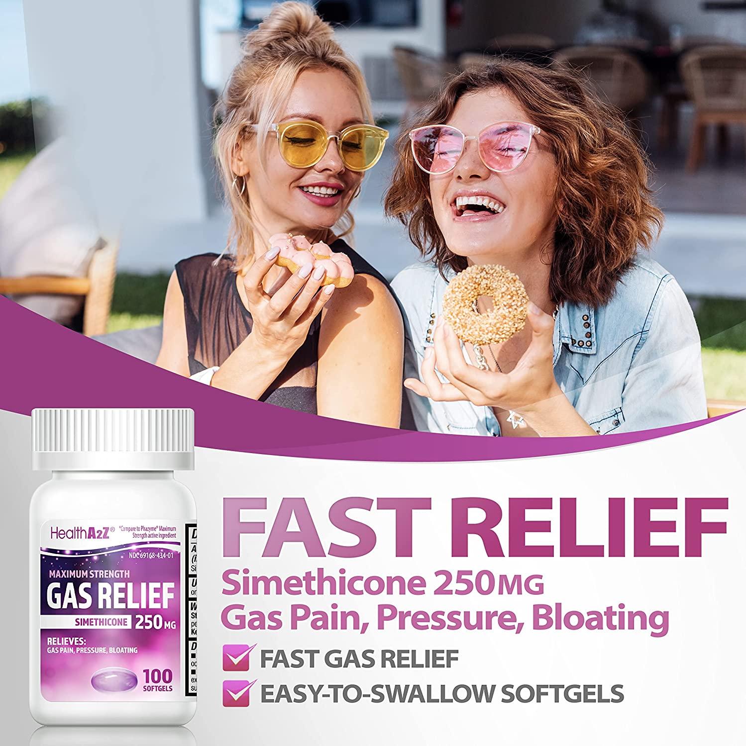 HealthA2Z Gas Relief 100 Ct Simethicone 250mg Max Strength Fast