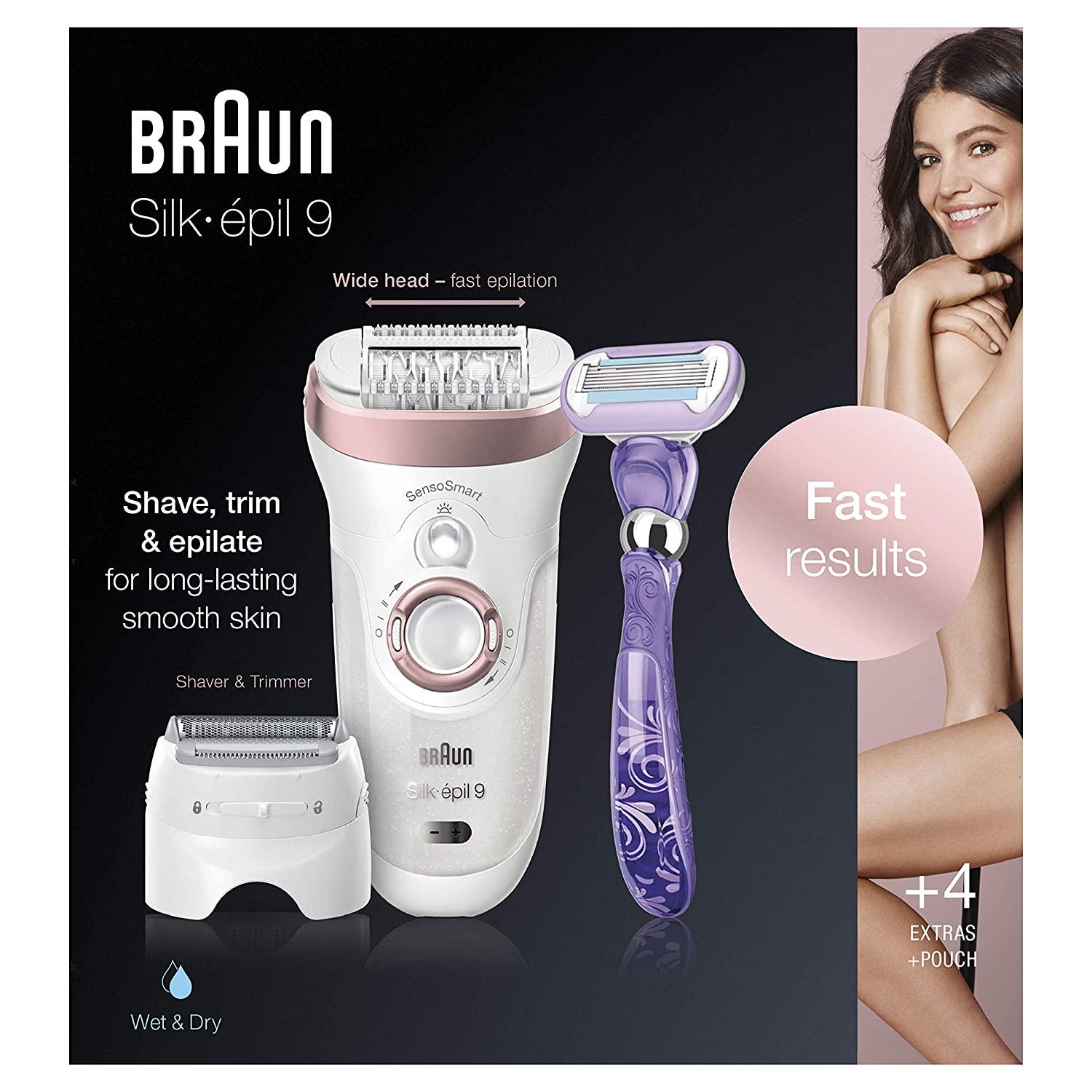 Braun Epilator Silk-épil 9 9-870, Facial Hair Removal for Women, & Women Shaver & Trimmer, Cordless, Rechargeable, with Extra Smooth Razor