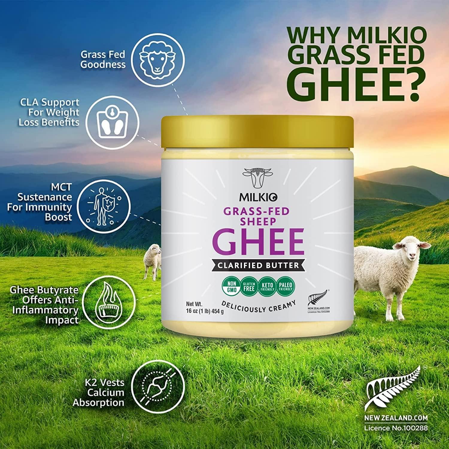MILKIO Grass Fed Sheep Ghee 16 FL Oz Halal Kosher Certified Clarified