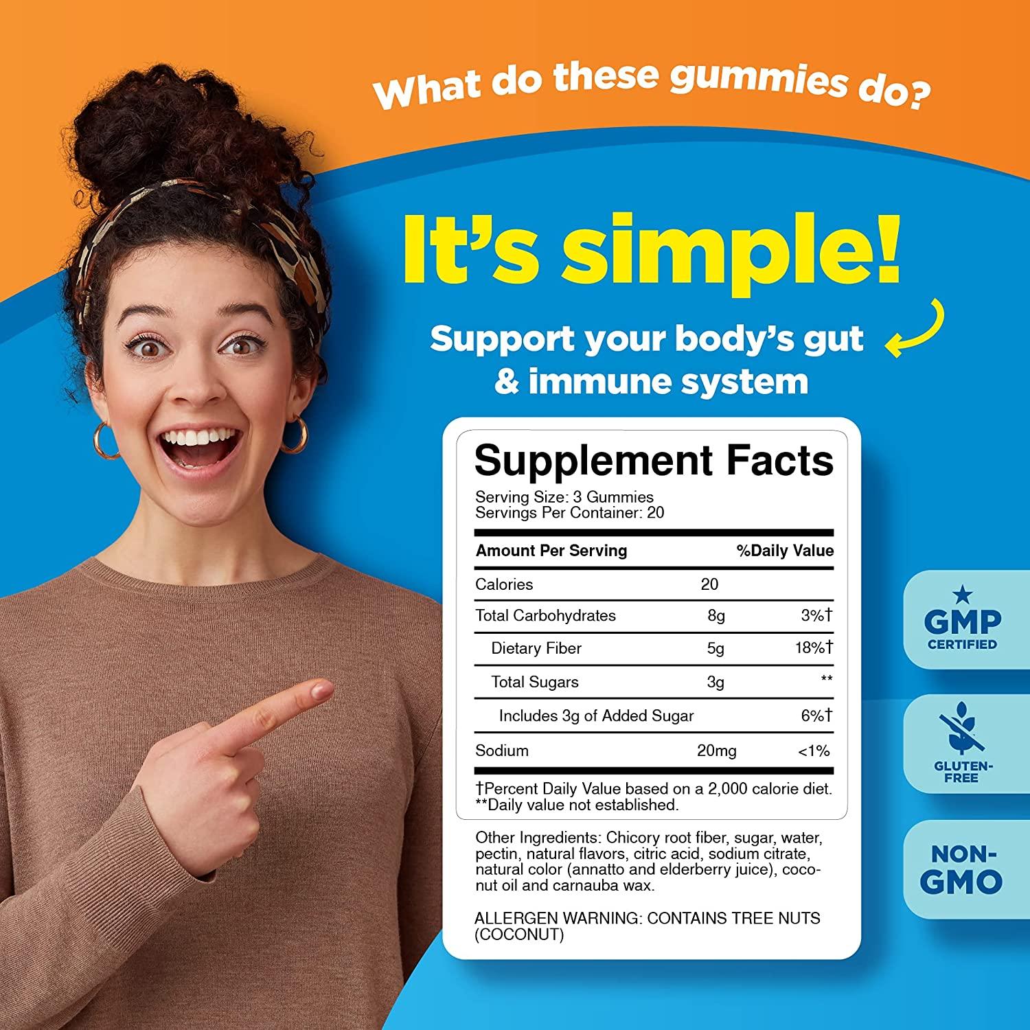 Prebiotic Fiber Gummy Vitamins for Adults Gut Health & Immune System