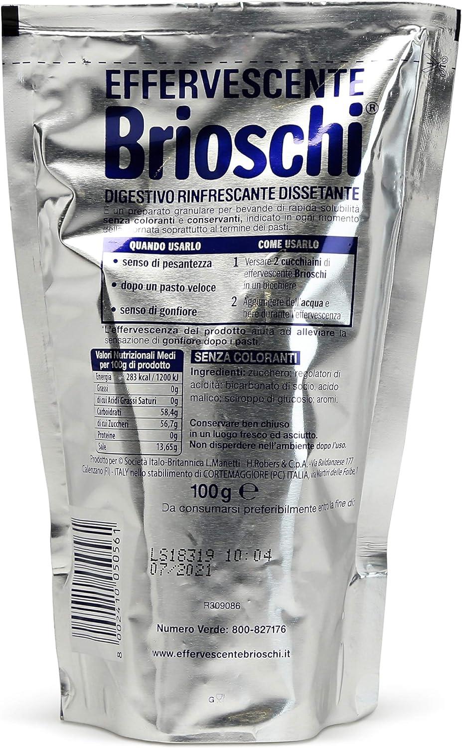 Brioschi:Digestivo rinfrescante dissetante Effervescent Antacid Lemon Taste  100 Grams Bag Italian Import