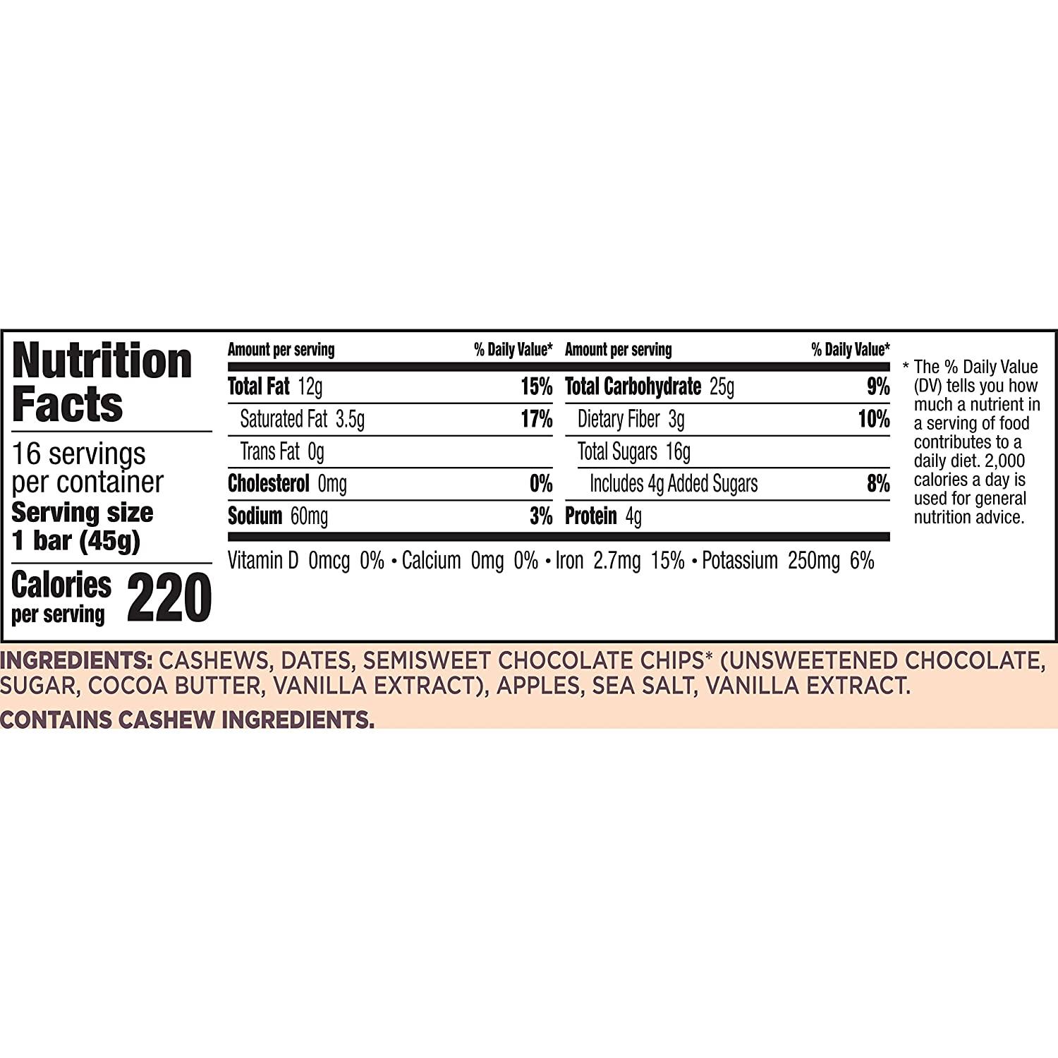 Larabar Chocolate Chip Cookie Dough 16 Bars 1.6 oz (45 g) Each