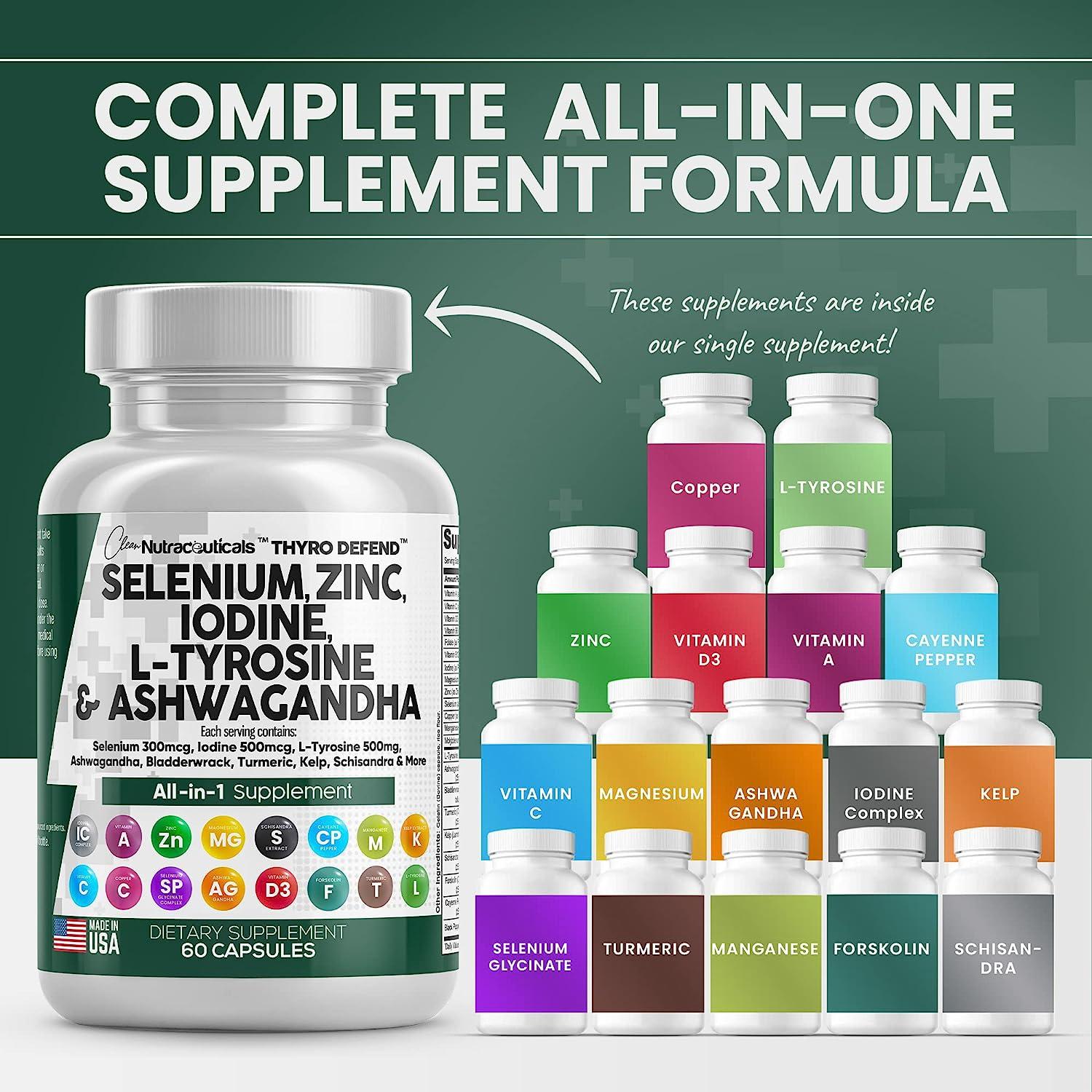 Selenium 300mcg Zinc 50mg Iodine 500mcg Thyroid Support Supplement with