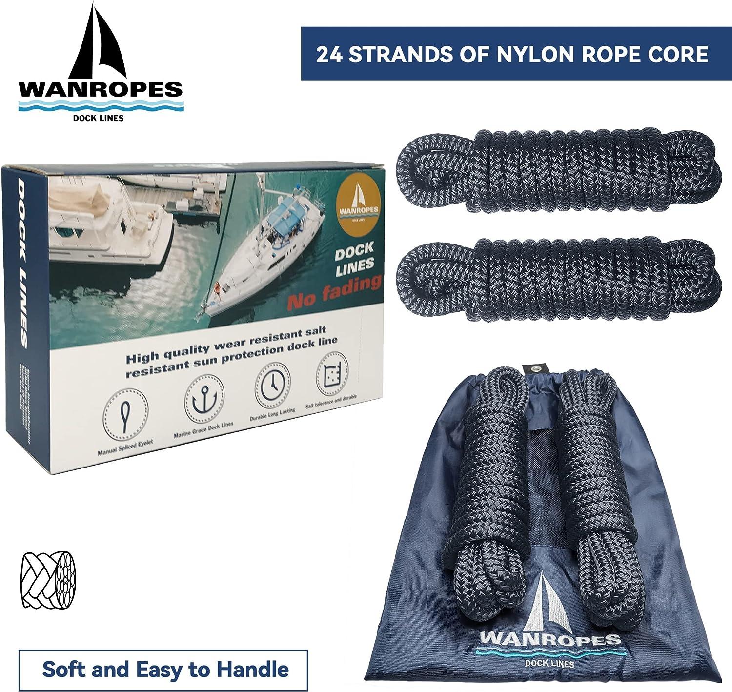 Wanropes Dock Lines Boat Ropes for Docking 1/2 15FT Double Braided Nylon Mooring  Marine Rope Boat 2 Pack for Boats, Marine Rope, Small Boat Accessories  1/2x15' (2PK)