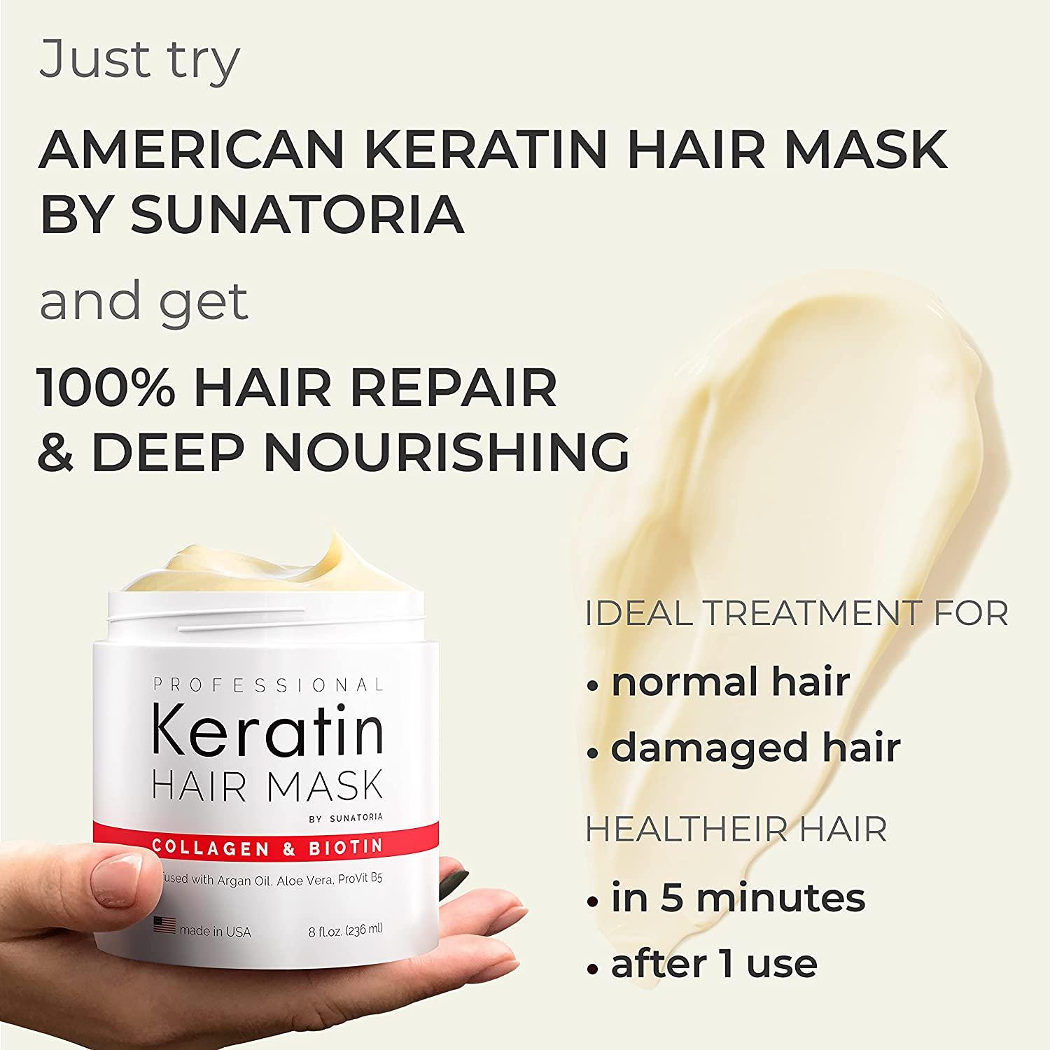 Professional Keratin Hair Mask - Made in USA - Nourishment Treatment for  Hair Repair & Beauty - Biotin Collagen Coconut Oil & Pro-Vitamin B5 Protein  Mask - Hair Vitamin Complex for All Hair Types