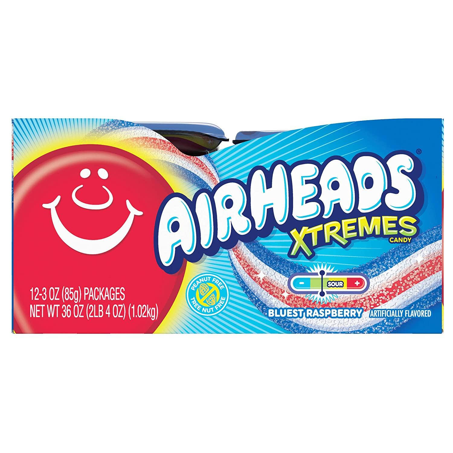 Airheads Candy Xtremes Belts Blue Raspberry Flavor 3 oz (Pack of 12)