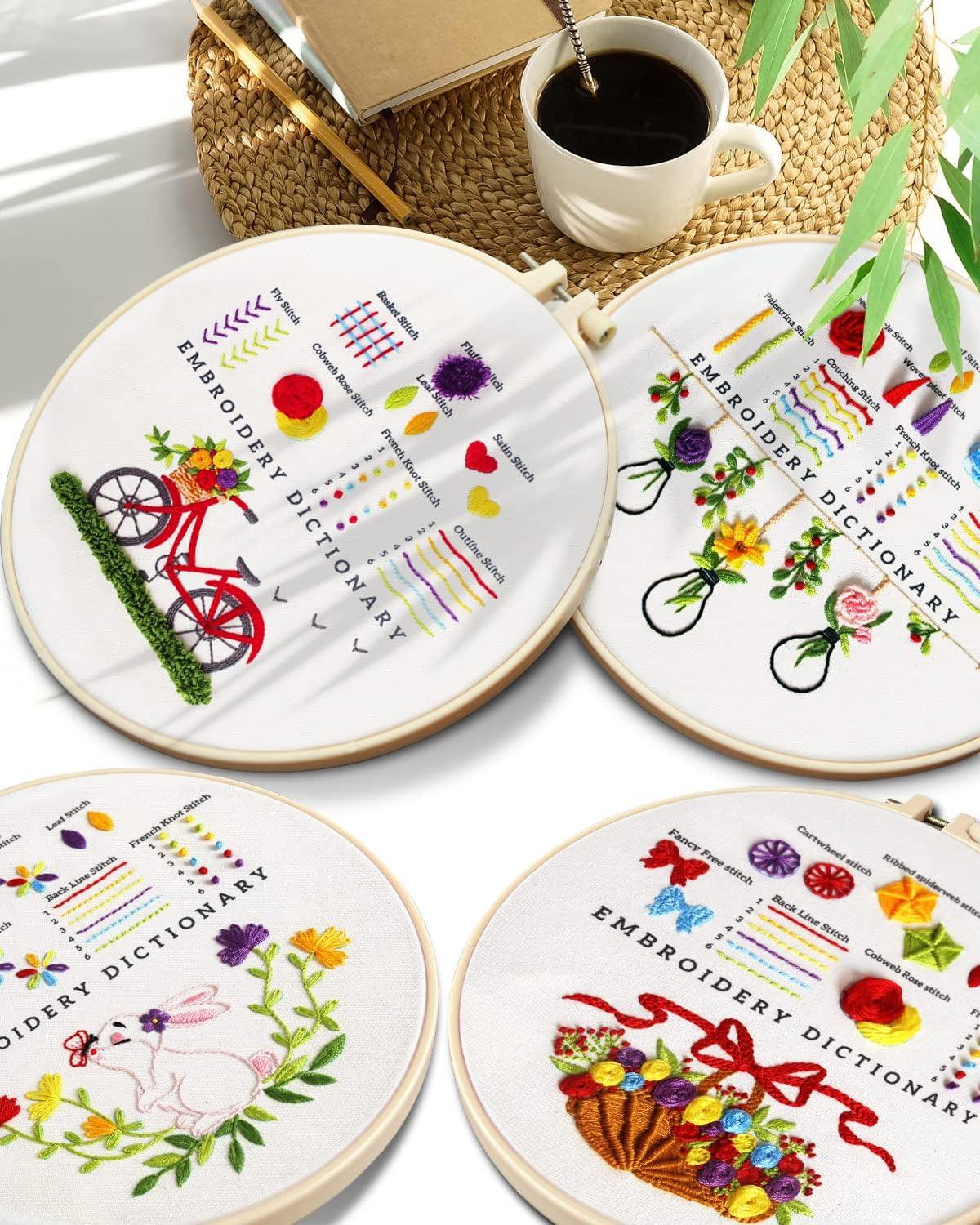 TINDTOP Embroidery Kit for Beginners 4 Pack Cross Stitch Practice Kits for  Beginners Include Embroidery Cloth Hoops Threads for Craft Lover Hand  Stitch with Embroidery Skill Techniques Beginners Embroidery
