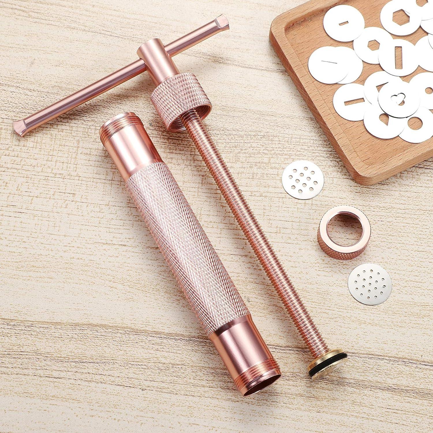 Cabilock Alloy Rotary Mold Tools Set Clay Extruder Squeeze Polymer Clay DIY  Geometry Noodles Fondant Decorating Tool Set (Rose Gold)