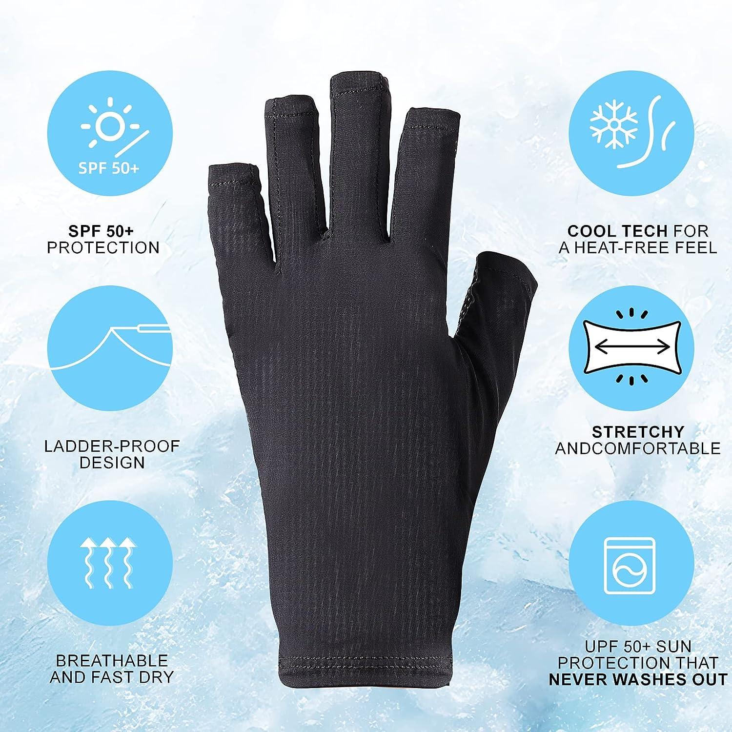 SINOKAME UV Gloves for Gel Nail Lamp Full Coverage Finger UPF 50+ UV  Protection Gloves Tape Kit Cooling Tech Fabric with Silicone Print  Fingerless Sun UV Gloves for Women(Black)