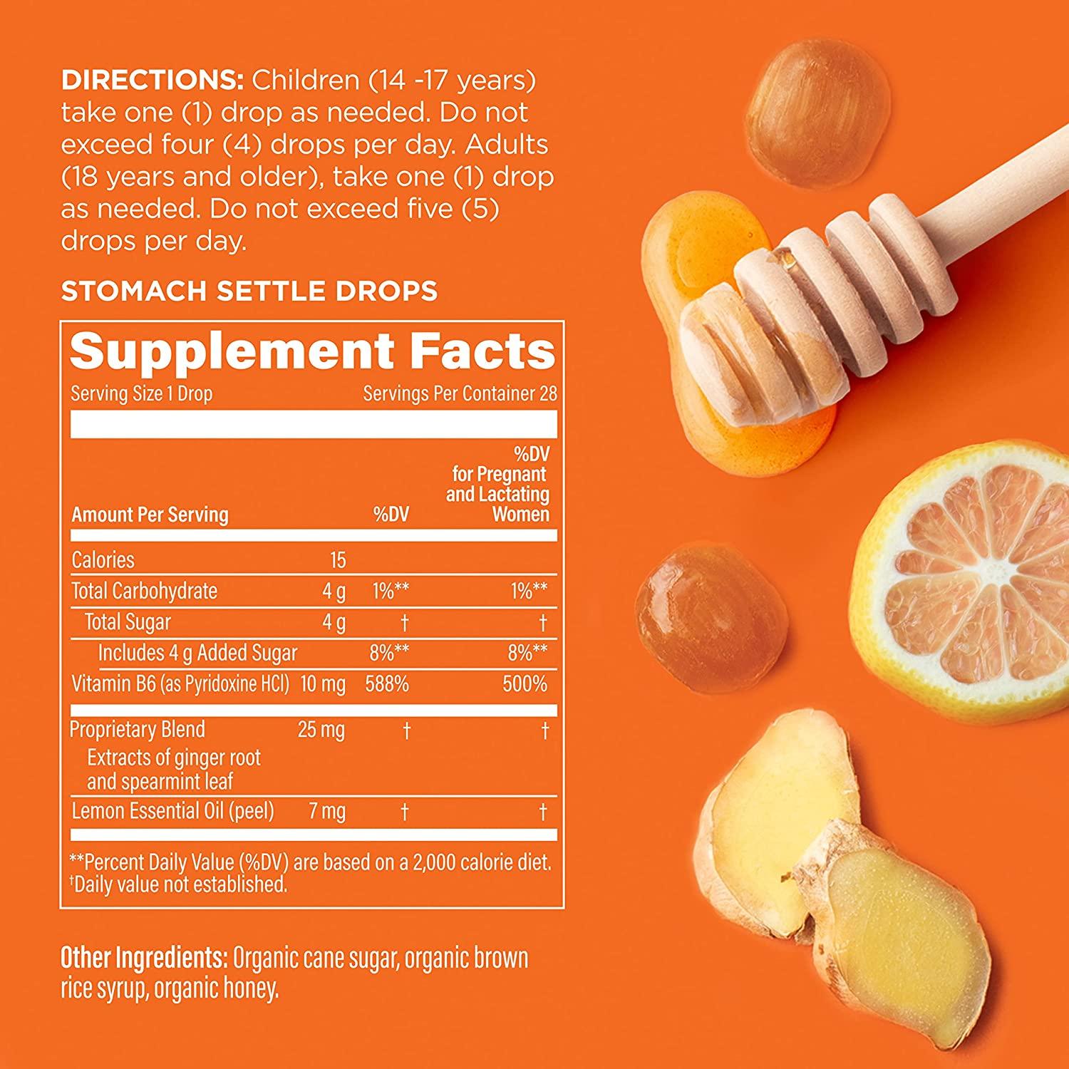 UpSpring Stomach Settle Drops LemonGinger Honey 28 Individually