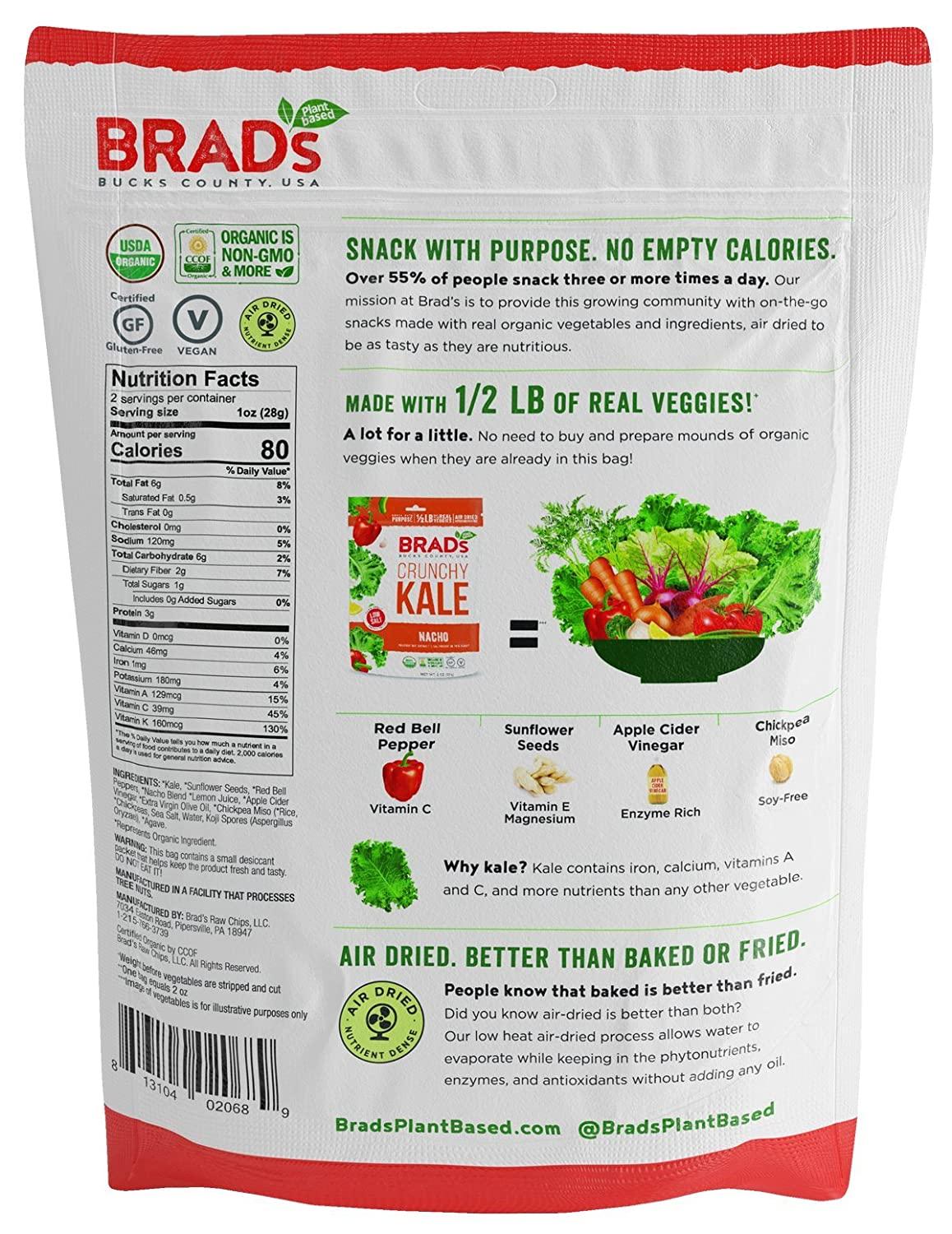 Brad's Plant Based Organic Crunchy Kale Nacho 6 Bags 12 Servings Total