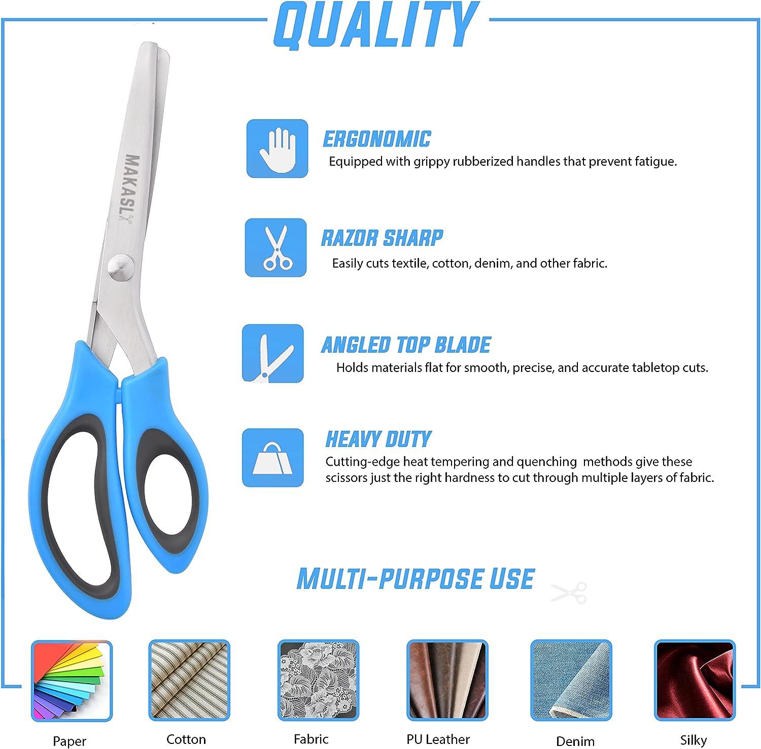 Makasla Pinking Shears Scissors for Fabric Craft Scissors Decorative Edge  Zig Zag Scissors with Serrated Cutting Edge Professional Sewing Pinking  Shear for Fabric/Leather/Paper Craft (Blue)