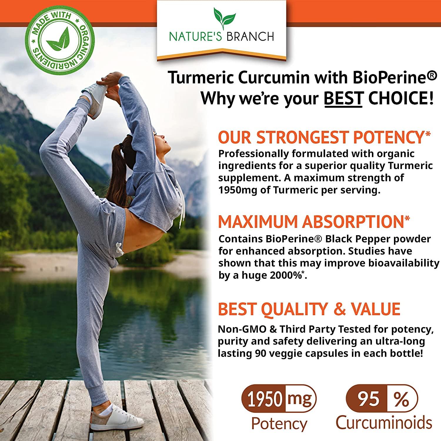 Extra Strength Turmeric Curcumin with BioPerine 1950mg Black Pepper, Joint Pain Relief