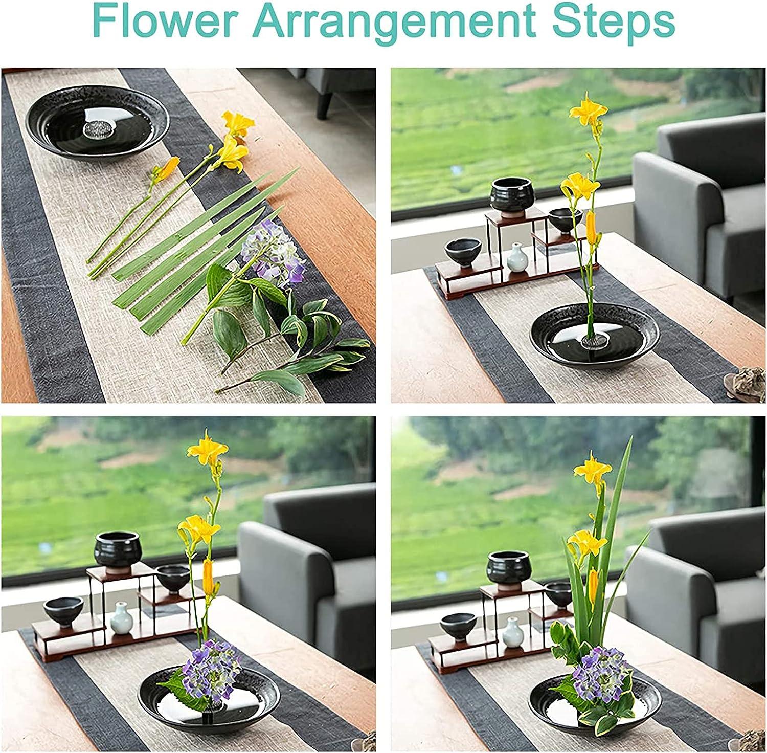 CRAFFANCY Ikebana Bloemstuk Set - Ronde Zwarte Gevlekte Vaas Met 5cm Kenzan Bloemkikker