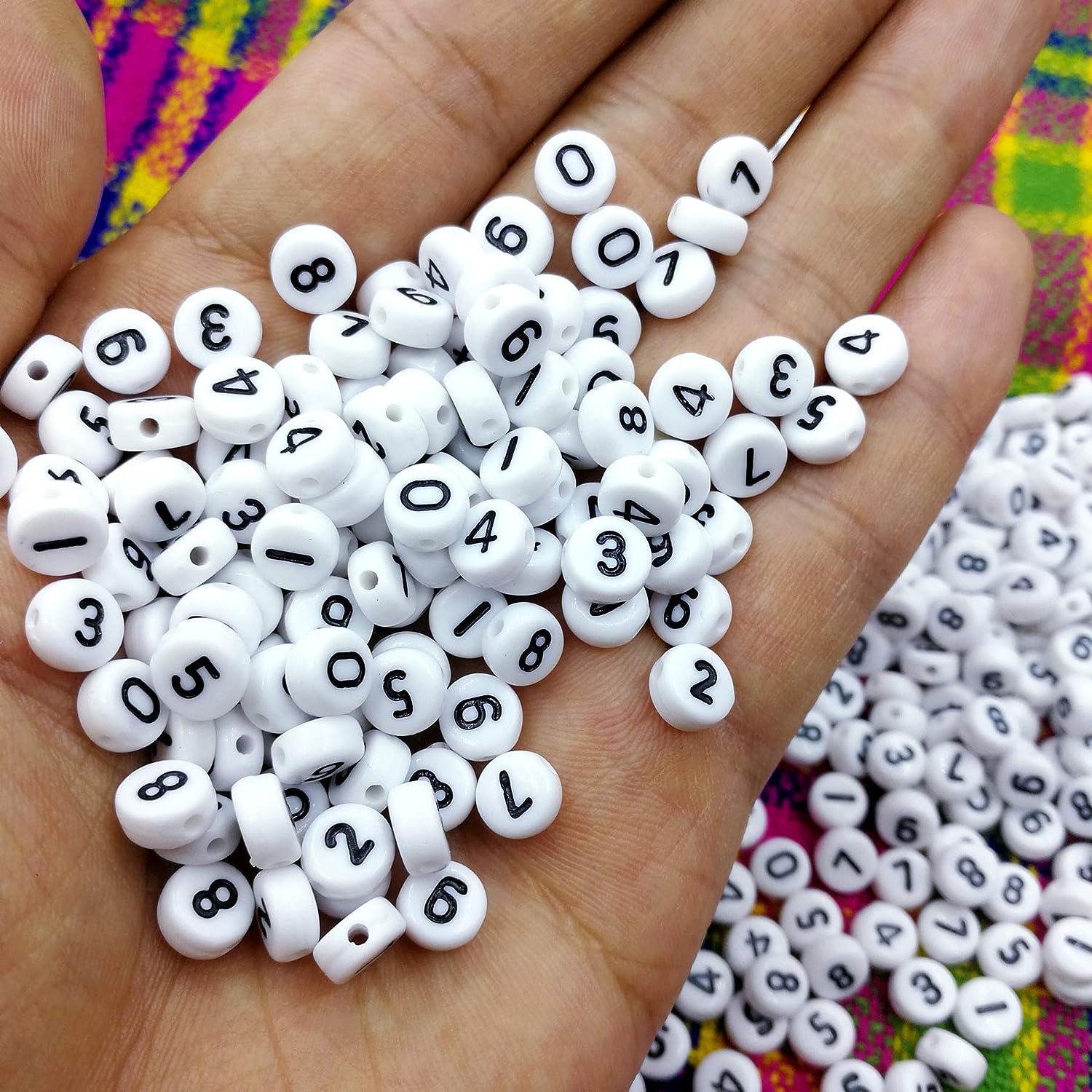 Amaney 500pcs White Acrylic Number Beads 7x4mm Mixed Number Beads Acrylic  Plastic Round Shape Loose Beads