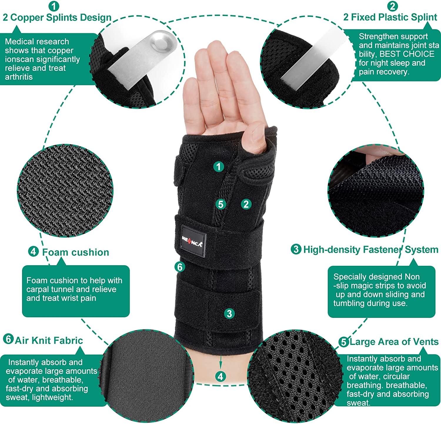 NEENCA Adjustable Night Wrist Support Brace with Splints - Carpal ...