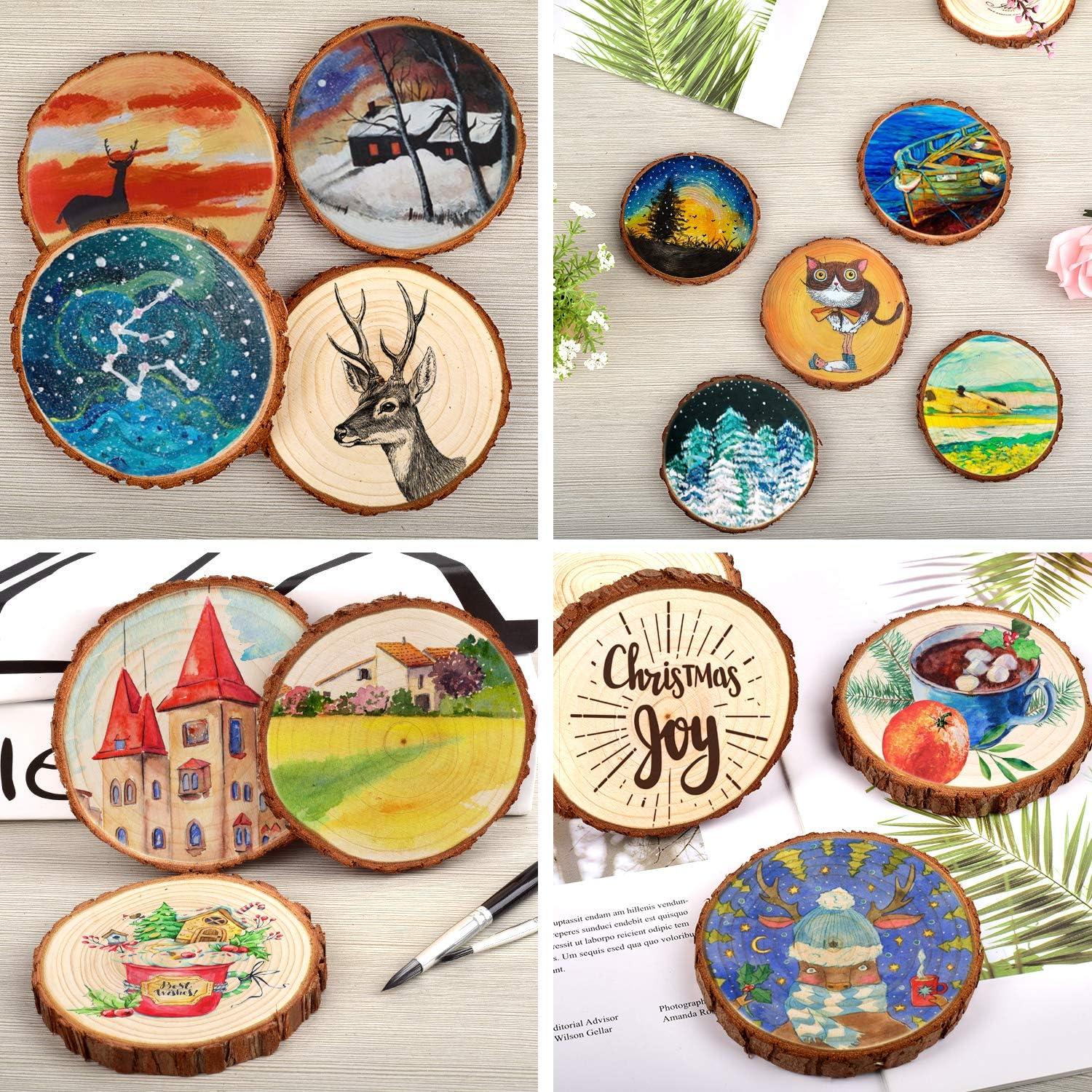 LESUMI Unfinished Natural Wood Slices with Bark - 20 Pcs 3.5-4 inch Wood  Craft kit DIY Kids Arts and Crafts Coasters Christmas Ornaments Rustic  Wedding Decorations