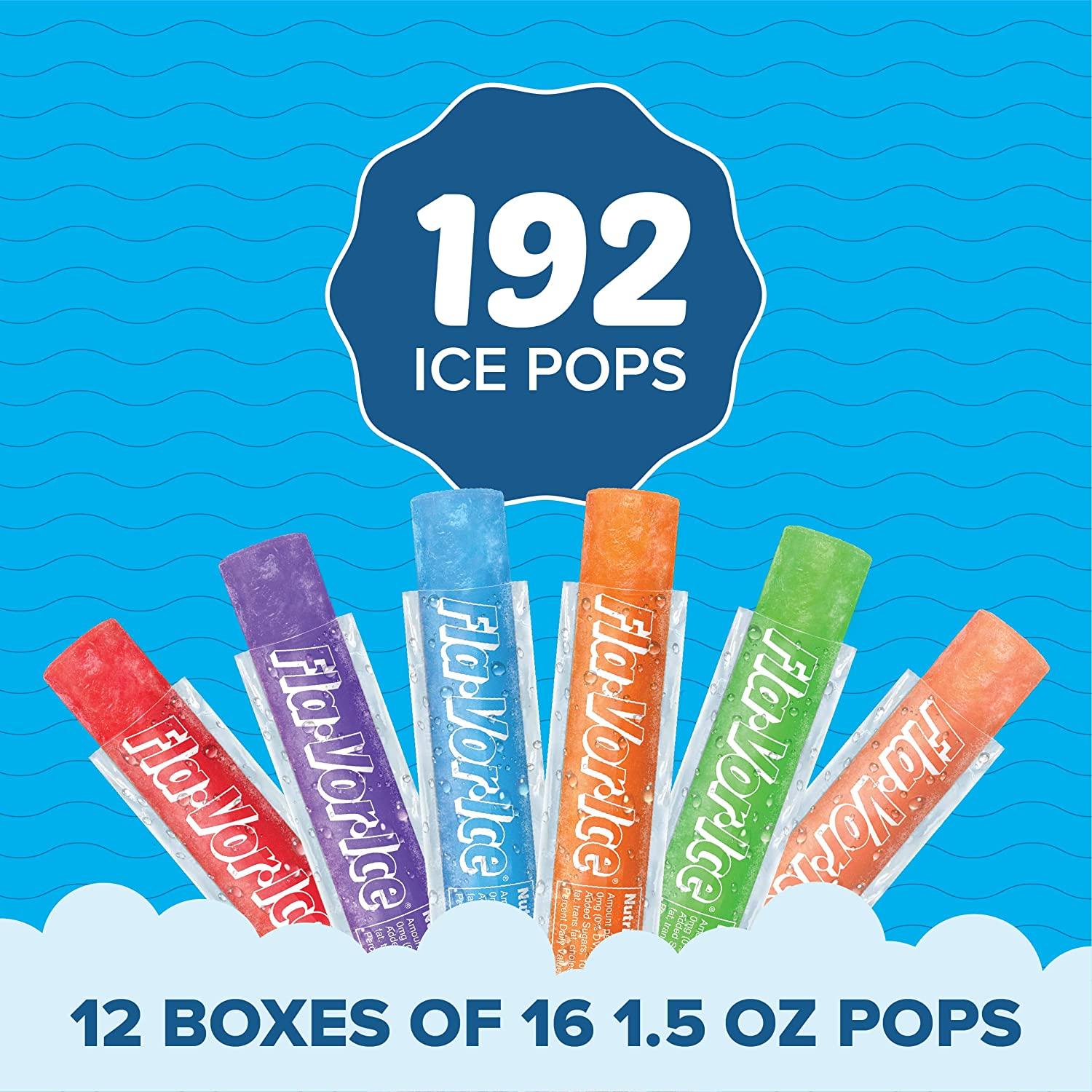 Flavorice Freezer Pops, 1.5oz Fat Free Ice Pops, Fruity Flavors (12