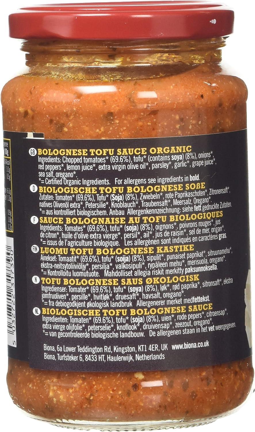 Biona Organic Tofu Bolognese Pasta Sauce 340g 340 g (Pack of 1)