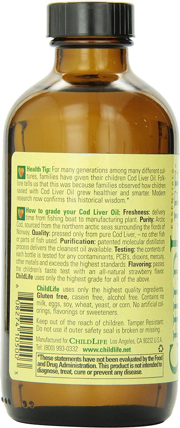 ChildLife Cod Liver Oil Natural Strawberry Flavor, 8 fl oz Omega3