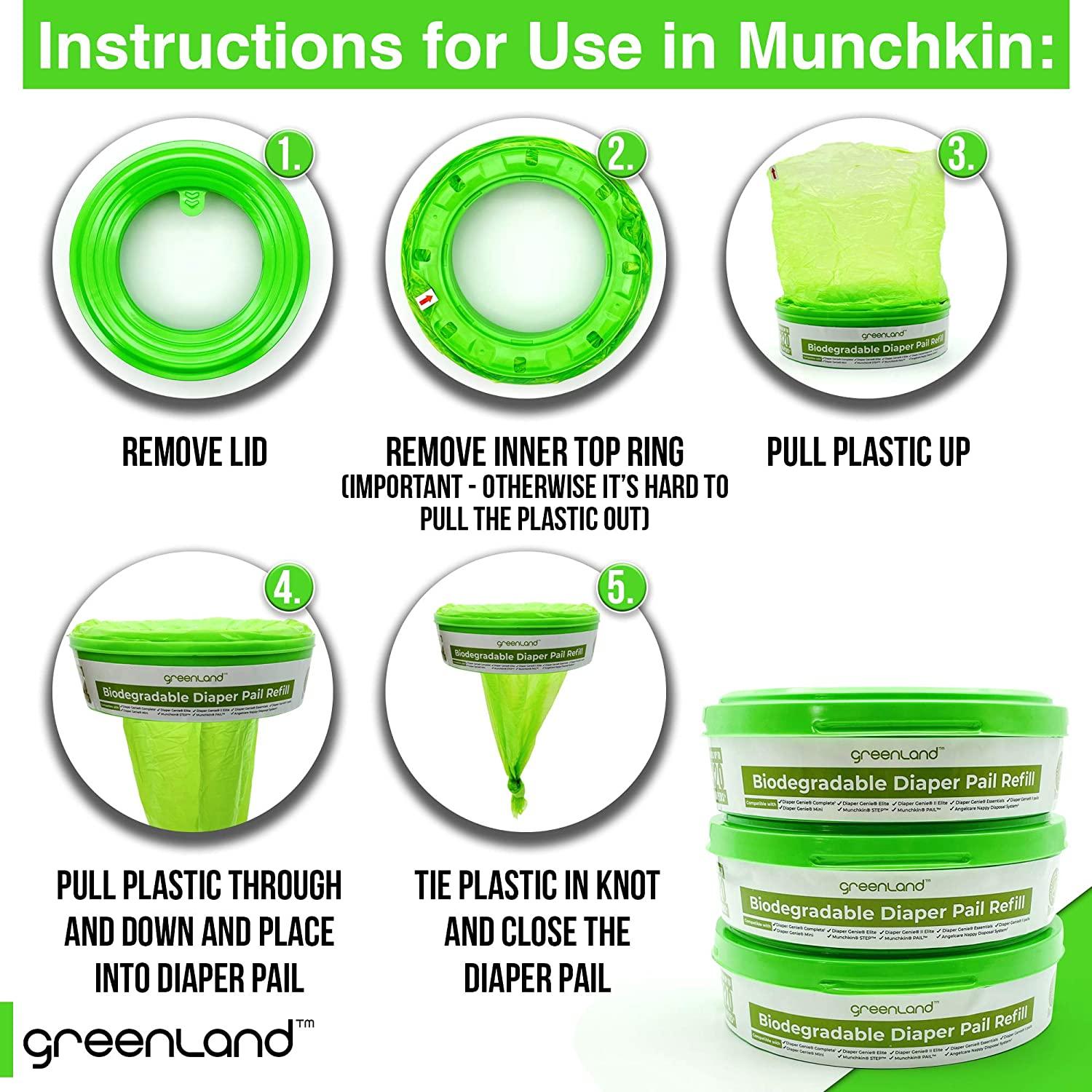 Greenland Biodegradable Diaper Pail Refills Compatible with Diaper Genie & Munchkin. Contains