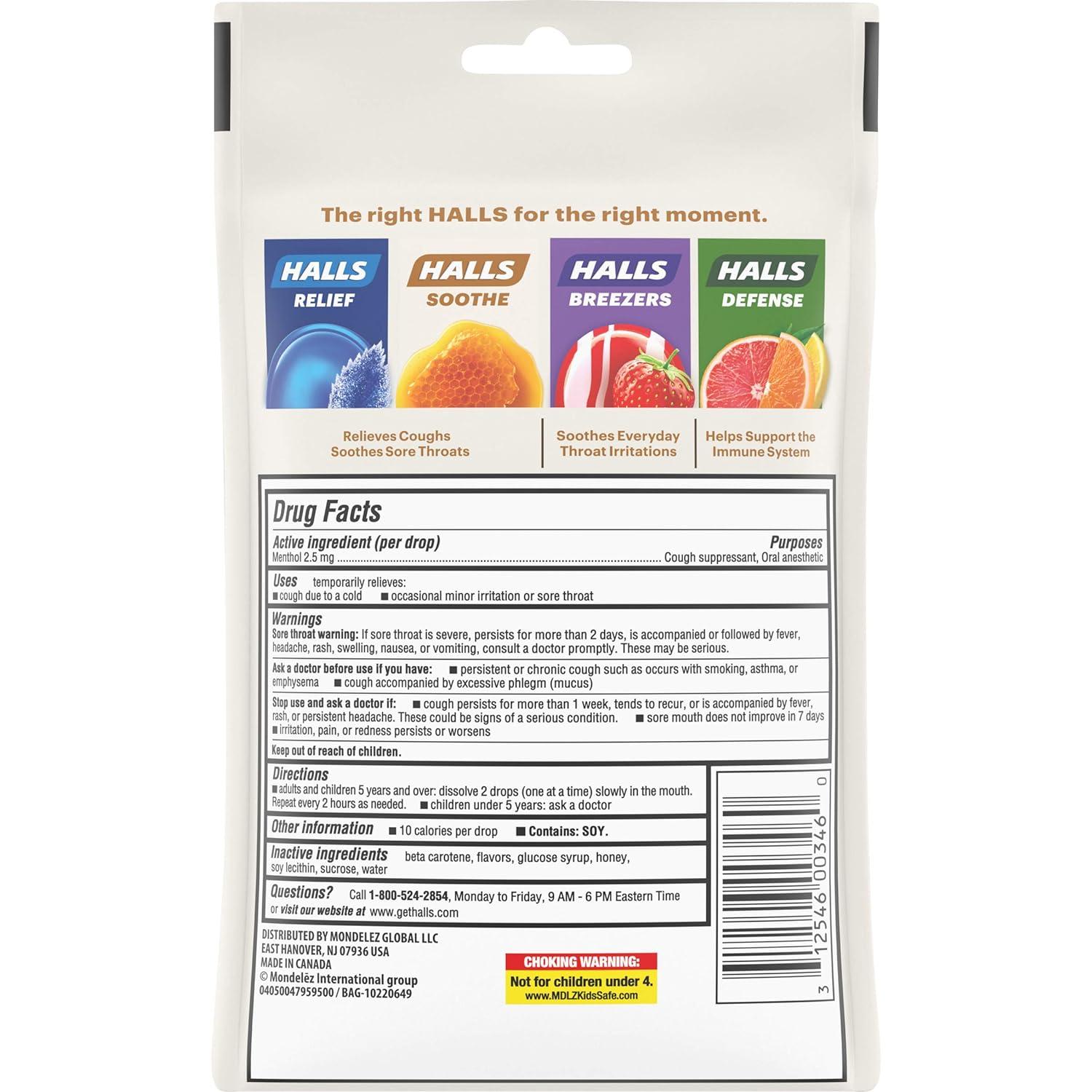 HALLS Throat Soothing Honey Vanilla Cough Drops 12 Bags of 30 Drops