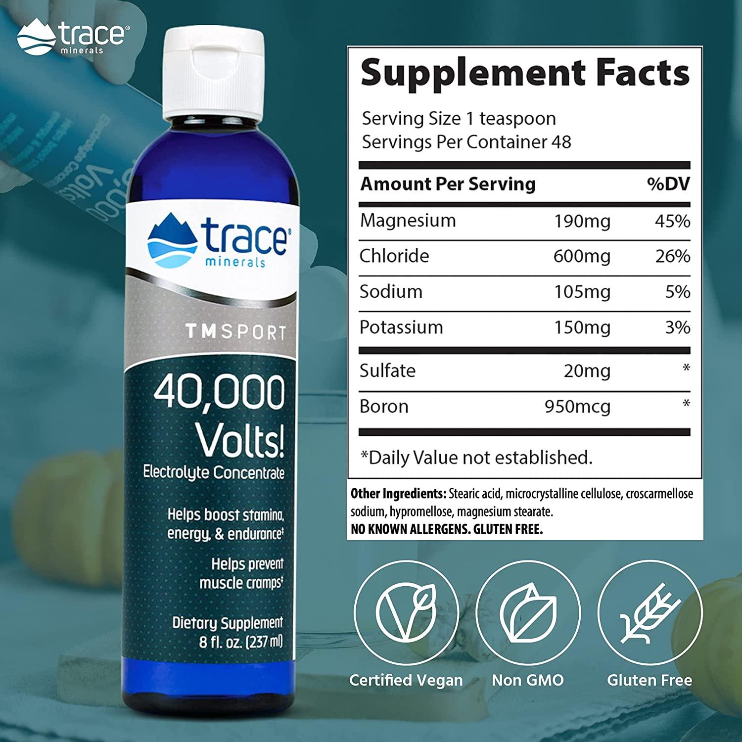 Trace Minerals 40,000 Volts! (8oz) 3 Pack Liquid Electrolyte