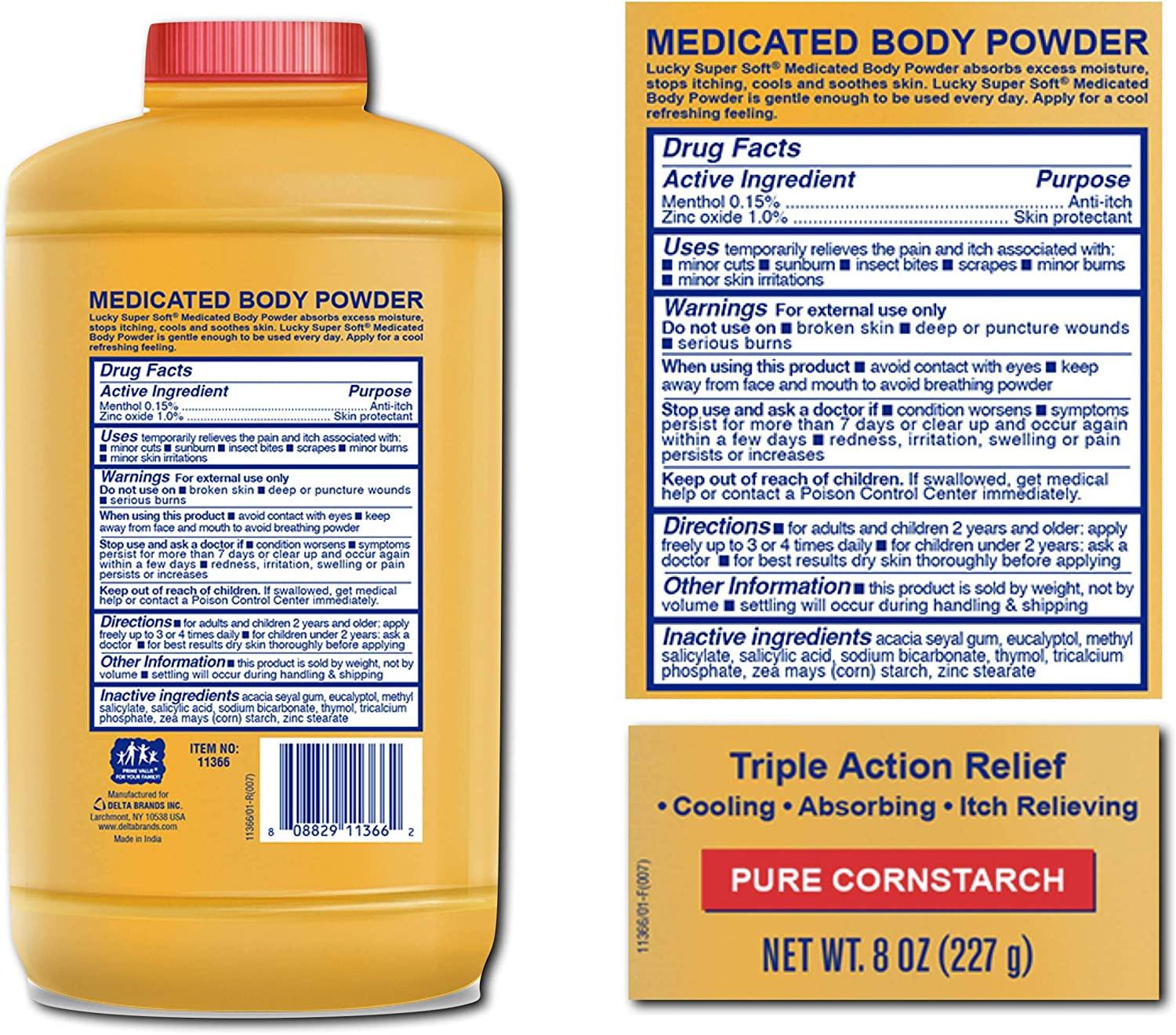 2 pc Medicated Body Powder 8 oz Triple Action Relief, TalcFree