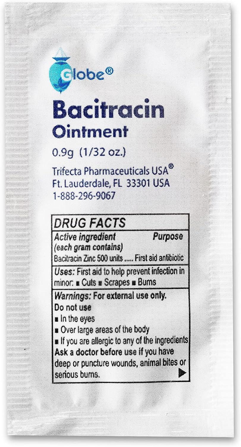 Globe (144 Pack) Bacitracin Antibiotic Zinc Ointment 0.9gr Foil Packet