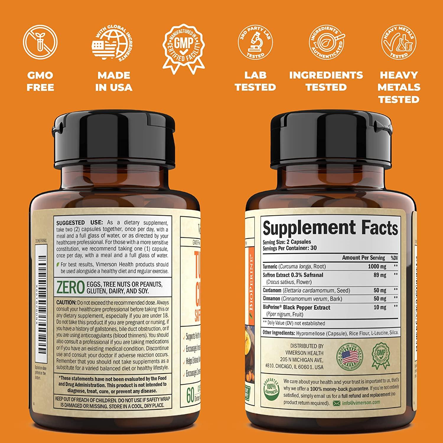Turmeric Curcumin Saffron Ceylon Cinnamon Cardamom Supplement