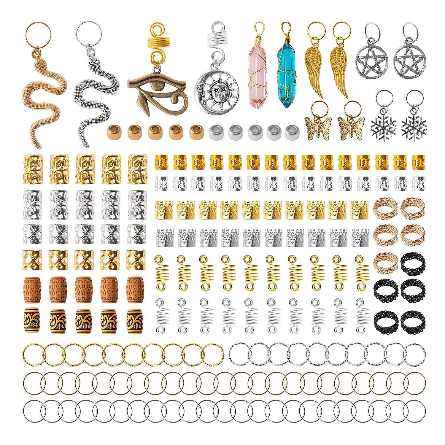 200 Pcs LOC Hair Jewelry for Braids Metal Gold and Silver Hair Charms for Women Hair Beads Rings Cuffs Dreadlocks Accessories Decoration